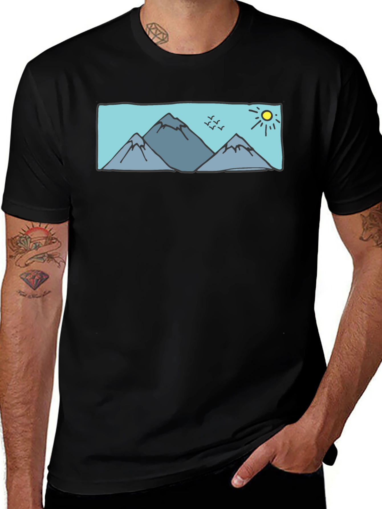 Mountains & Sun Graphic Tee - Black