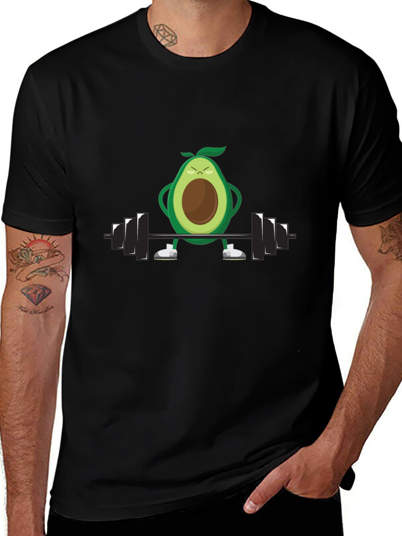 Avocado Lifting Weights Graphic Tee - Black Cotton Shirt