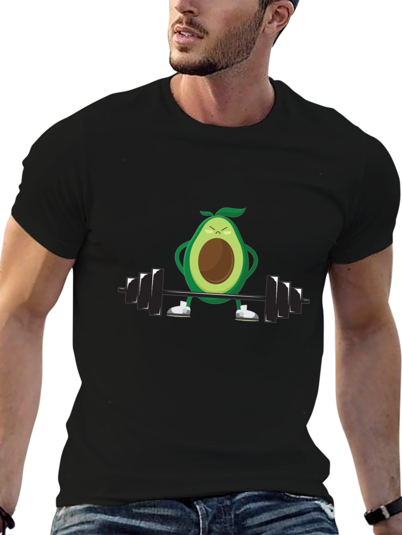 Avocado Lifting Weights Graphic Tee - Black Cotton Shirt