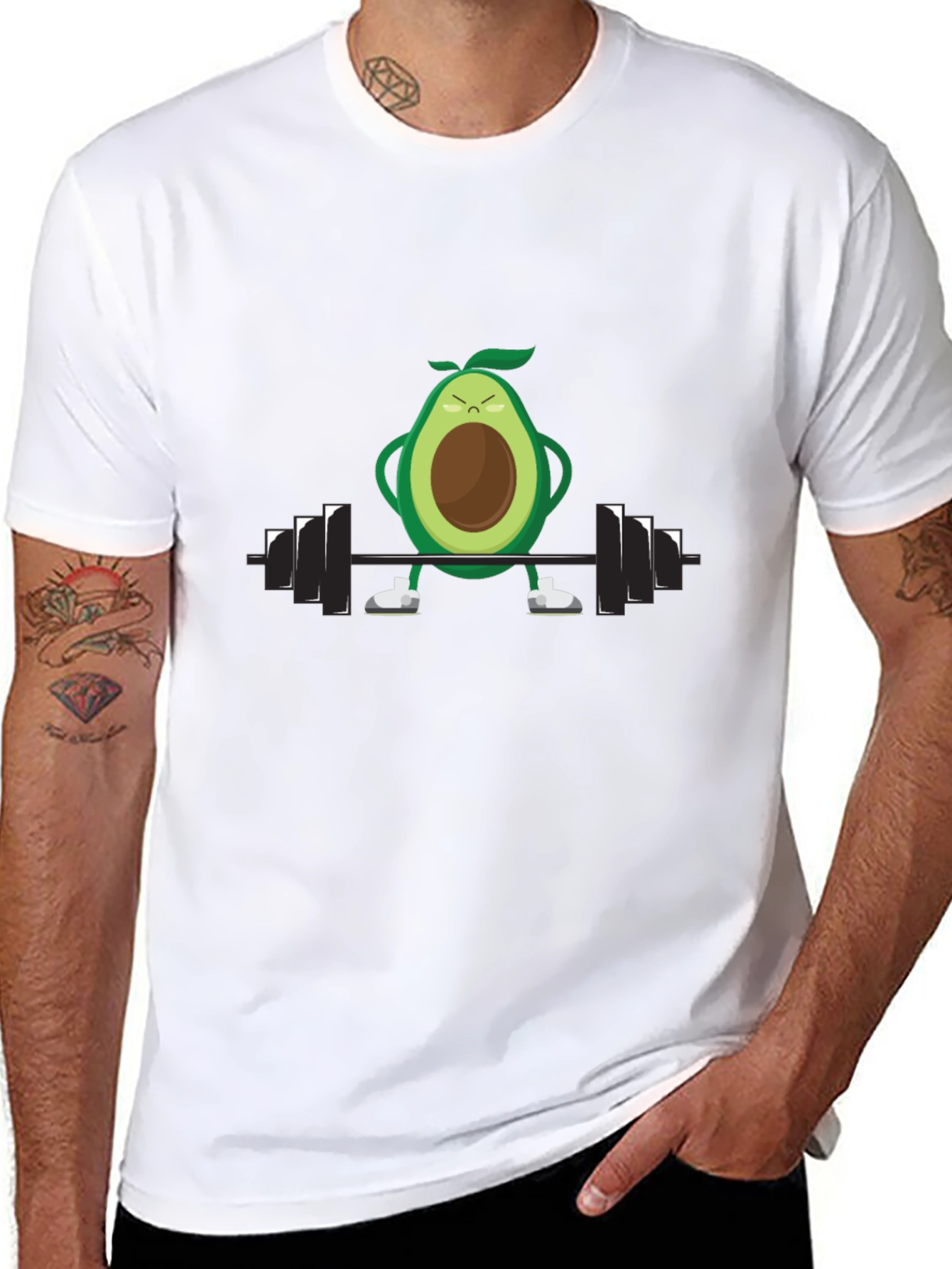 Avocado Lifting Weights Graphic Tee - Black Cotton Shirt
