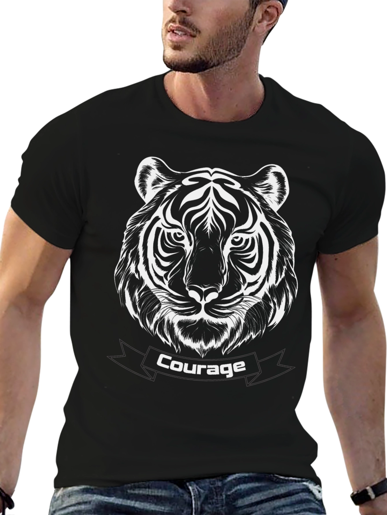 Courage Tiger Graphic Tee - Premium Black T-Shirt
