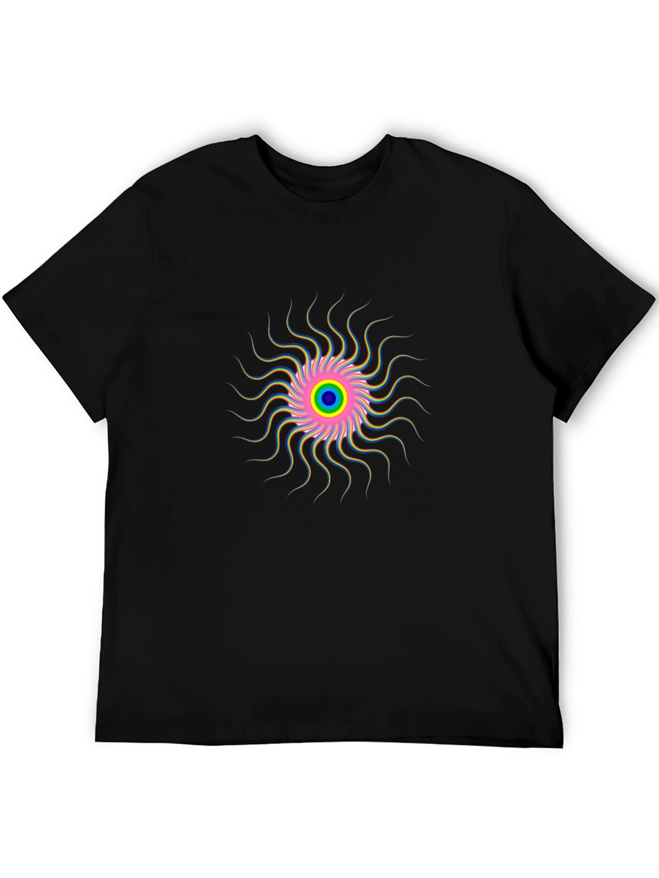 Vibrant Psychedelic Swirl Graphic Black T-Shirt