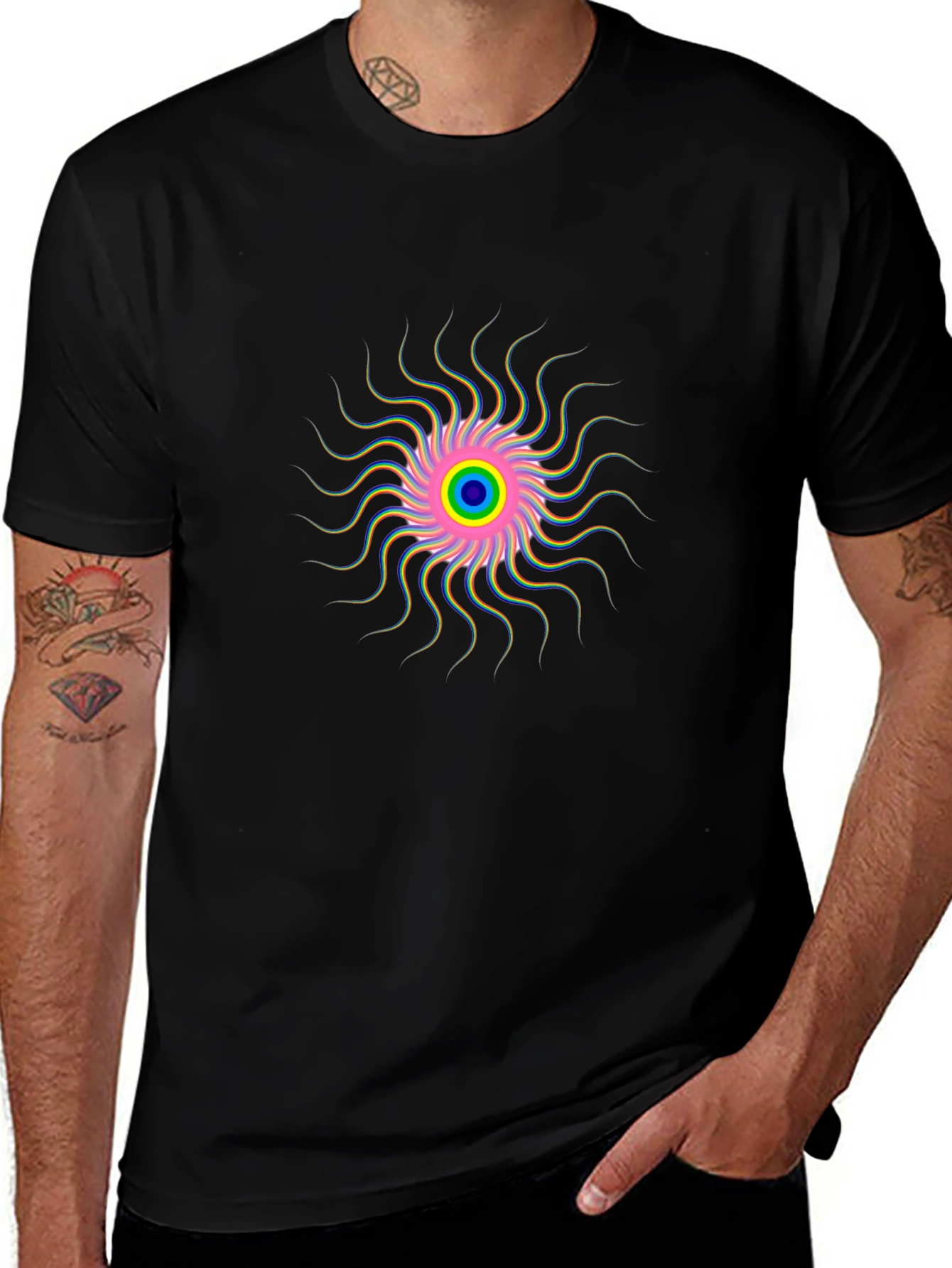 Vibrant Psychedelic Swirl Graphic Black T-Shirt