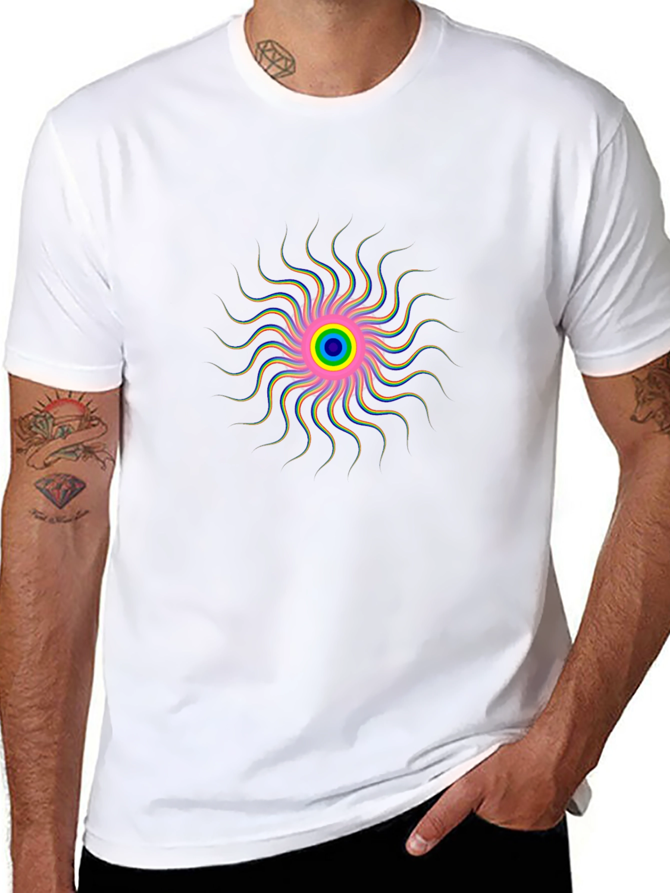 Vibrant Psychedelic Swirl Graphic Black T-Shirt