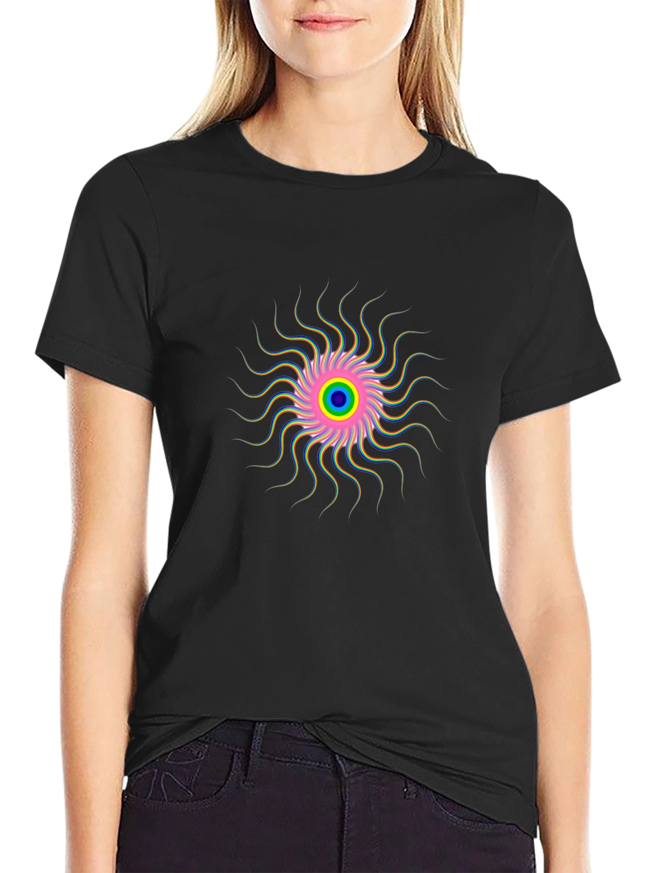 Vibrant Psychedelic Swirl Graphic Black T-Shirt