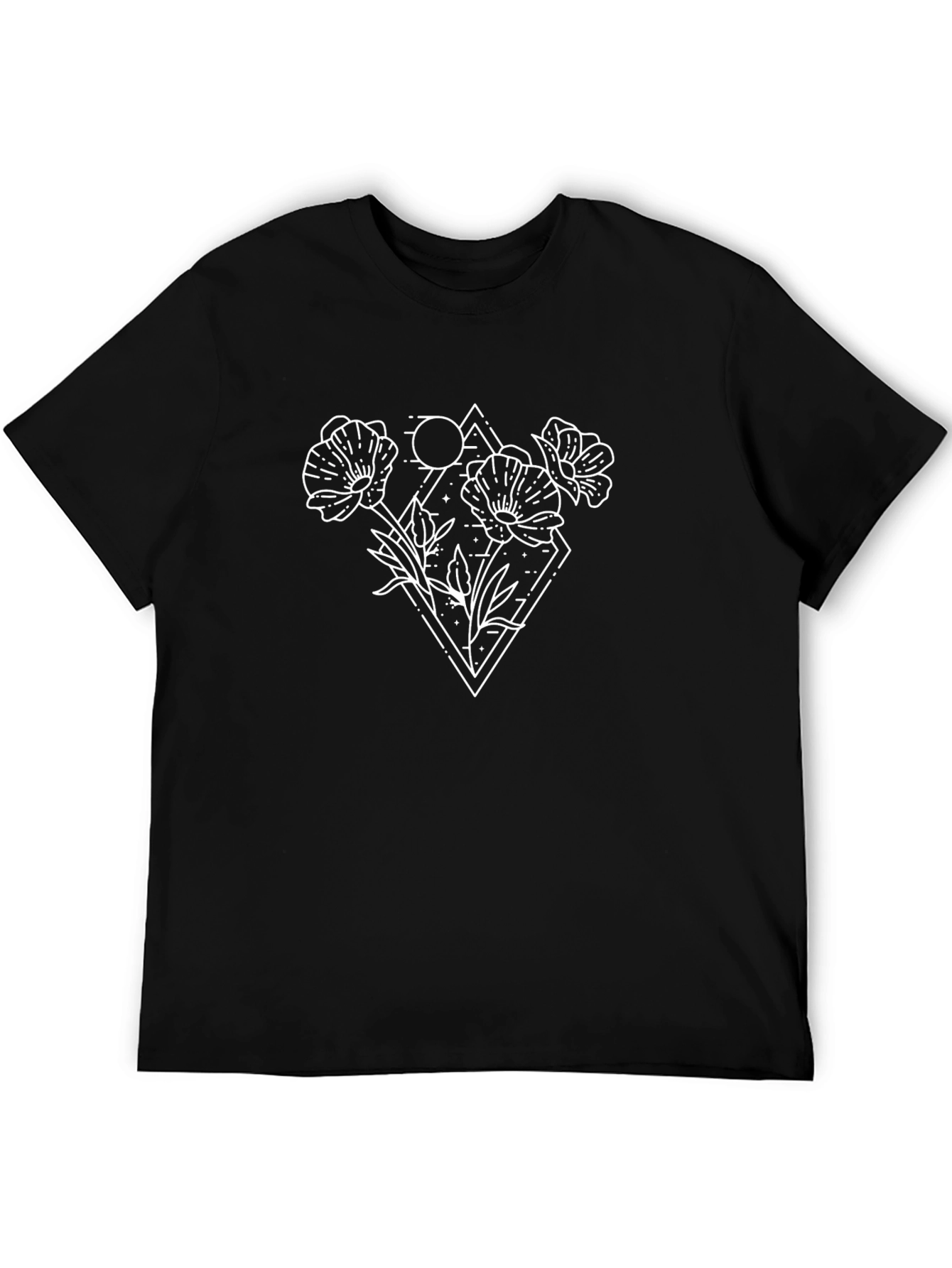 Floral Moon T-Shirt - Black Cotton Tee