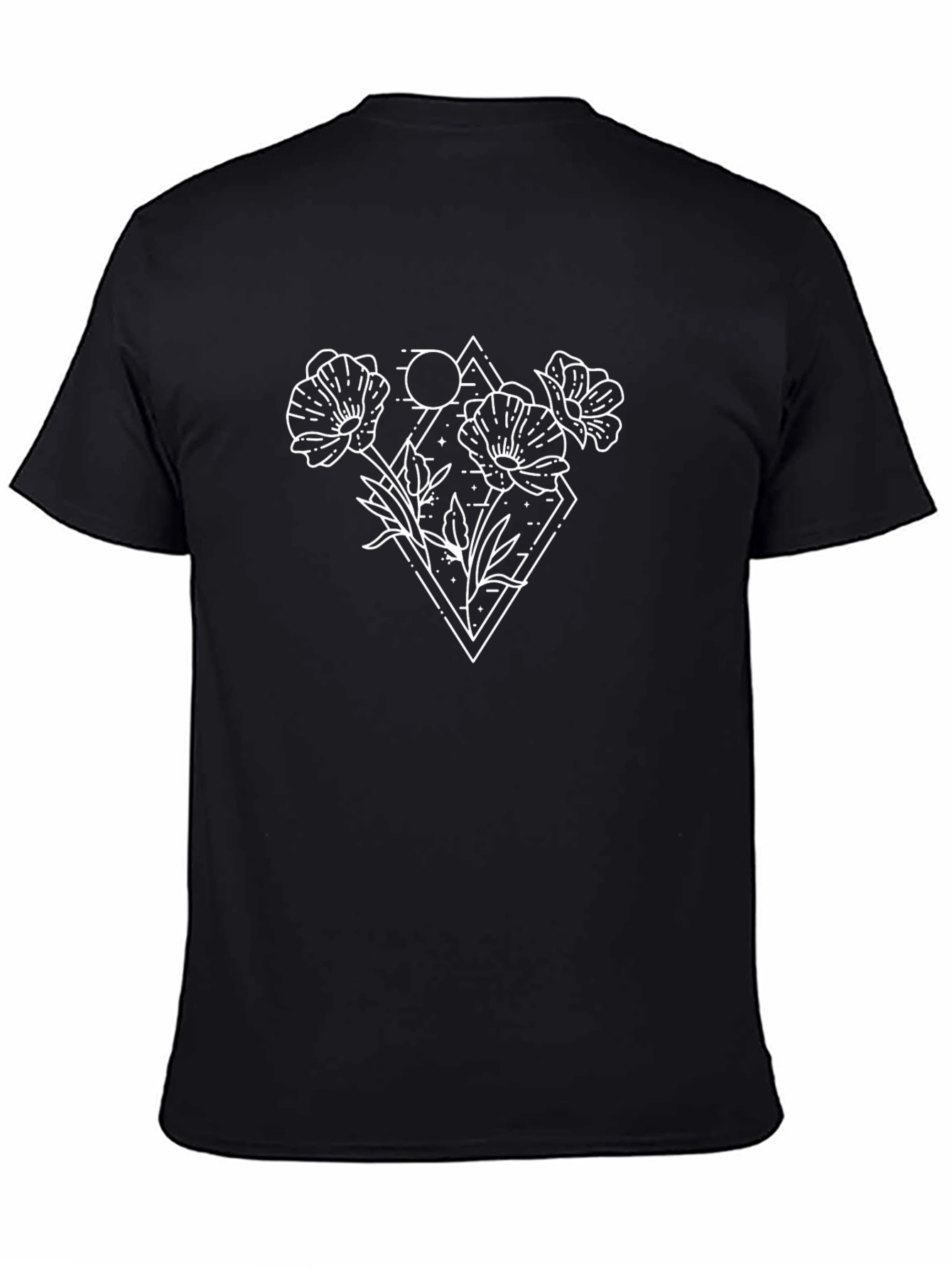 Floral Moon T-Shirt - Black Cotton Tee