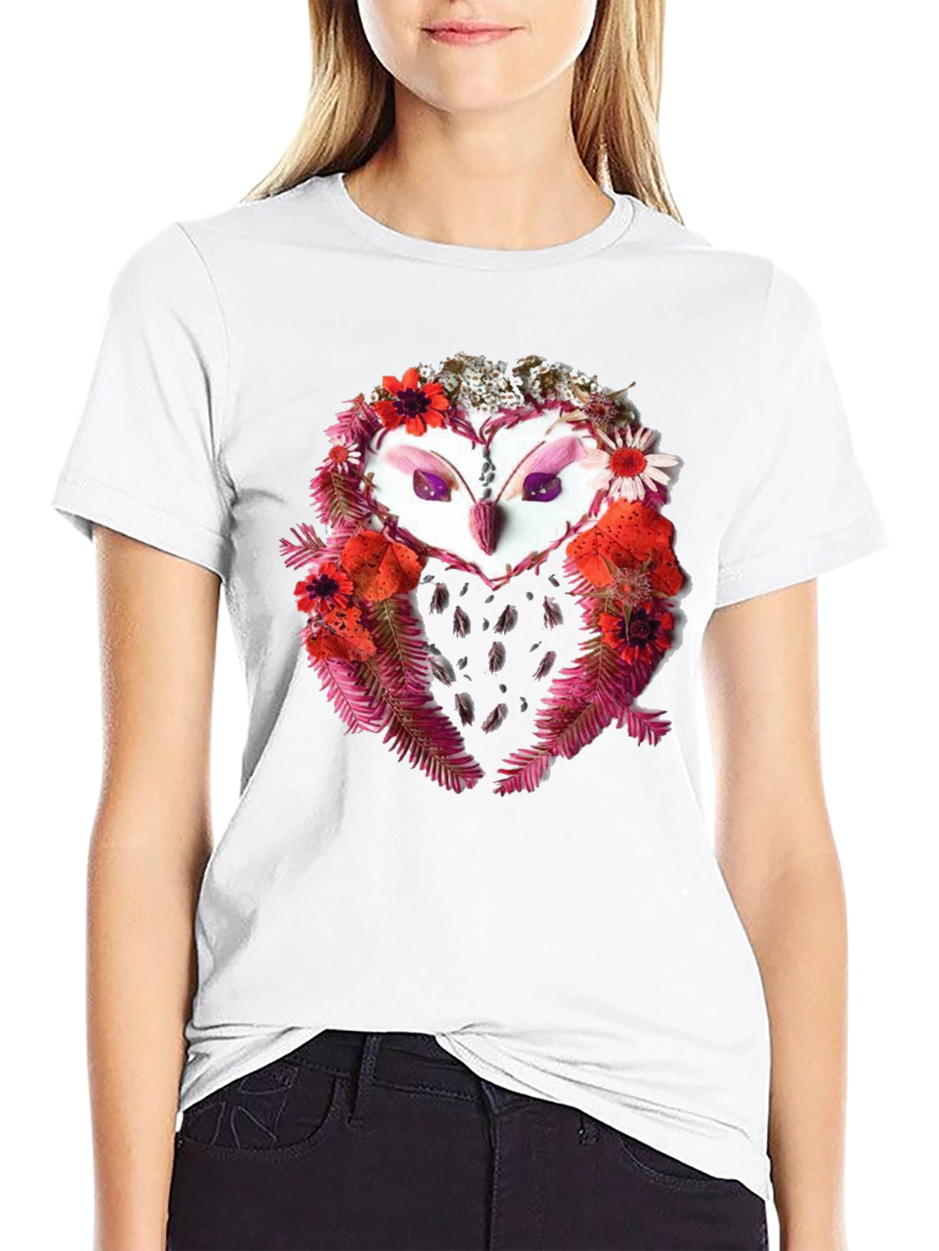 Floral Owl Graphic Tee - Unique Design