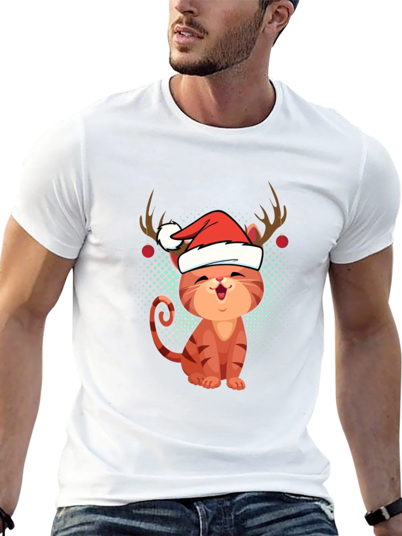 Festive Cat Tee - Christmas Holiday Apparel