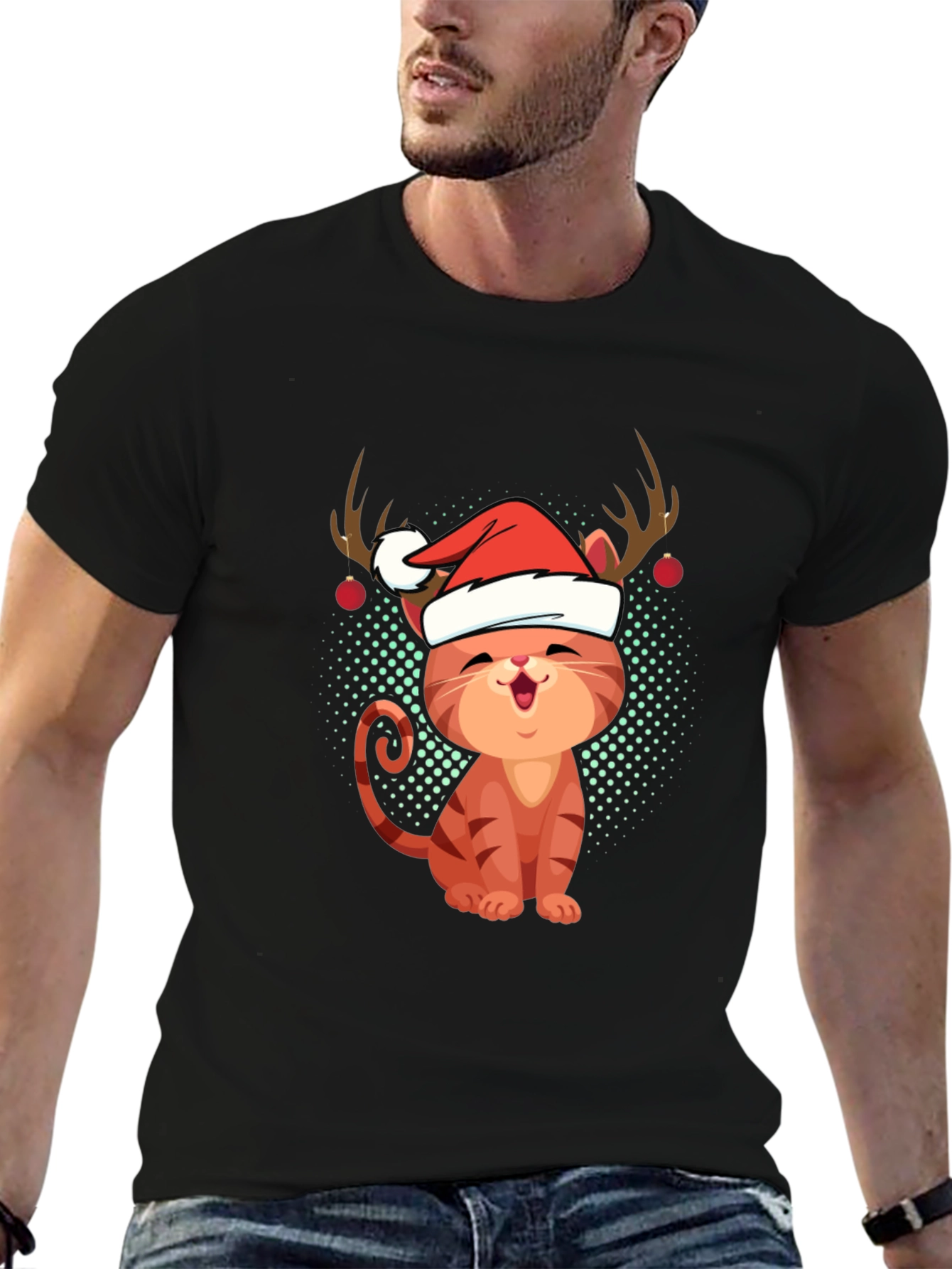 Festive Cat Tee - Christmas Holiday Apparel