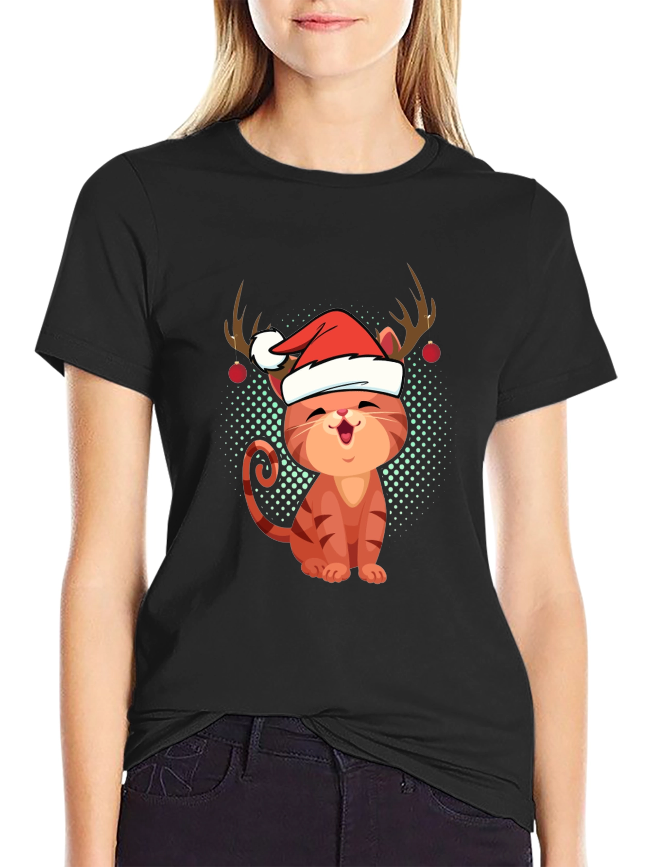 Festive Cat Tee - Christmas Holiday Apparel