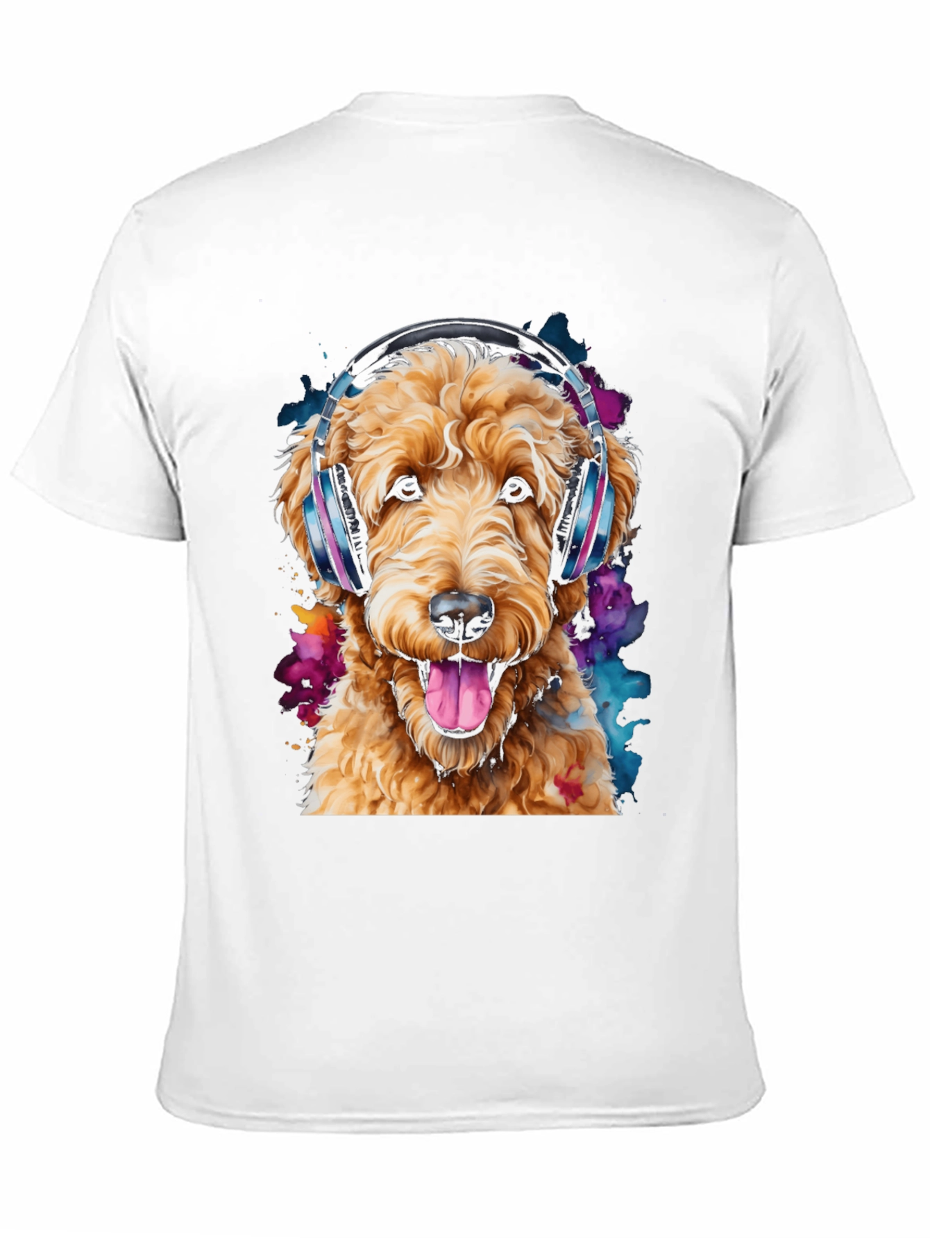 Dog with Headphones Black T-Shirt