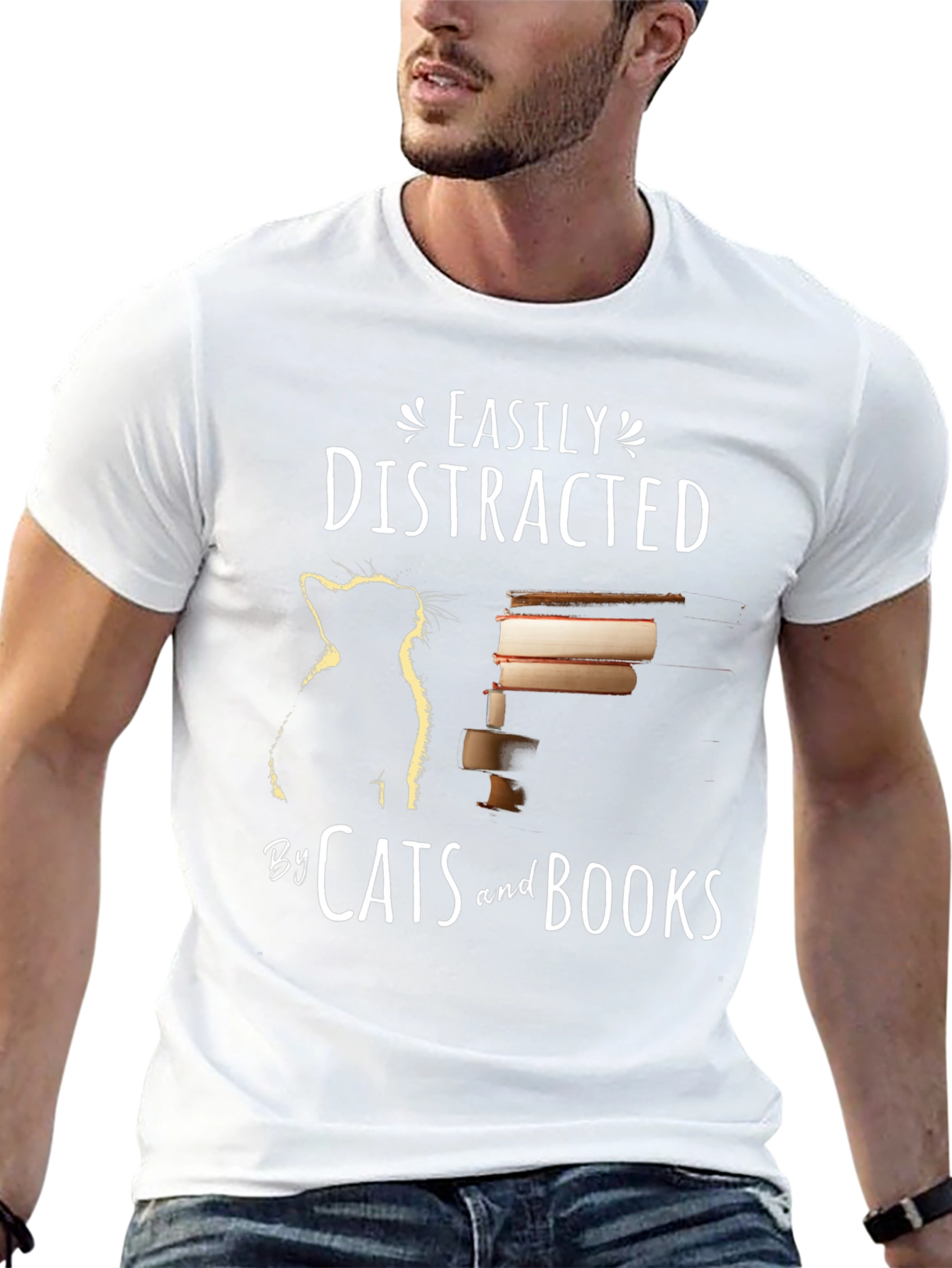 Easily Distracted by Cats and Books T-Shirt
