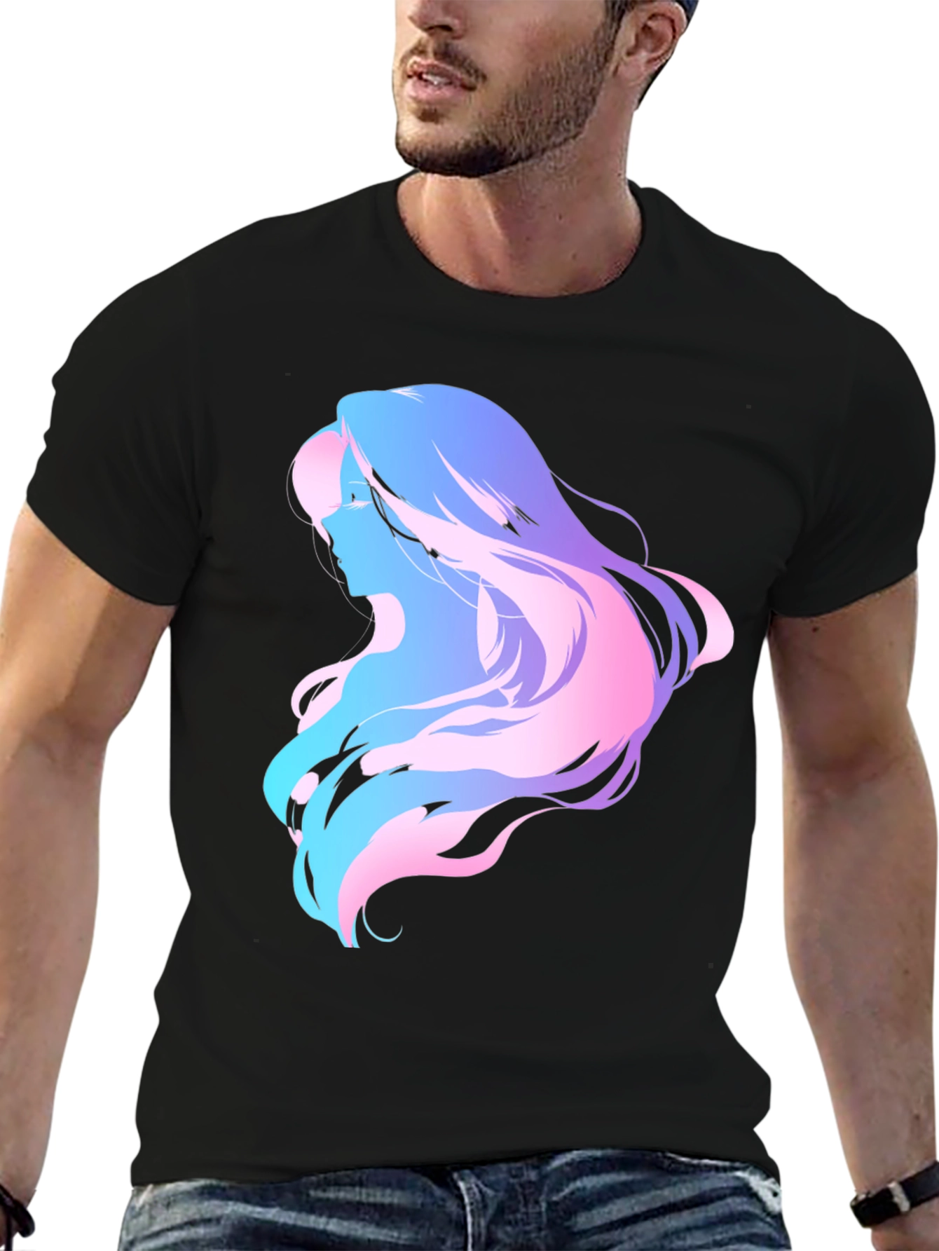 Abstract Woman Graphic Tee - Black Cotton Comfort