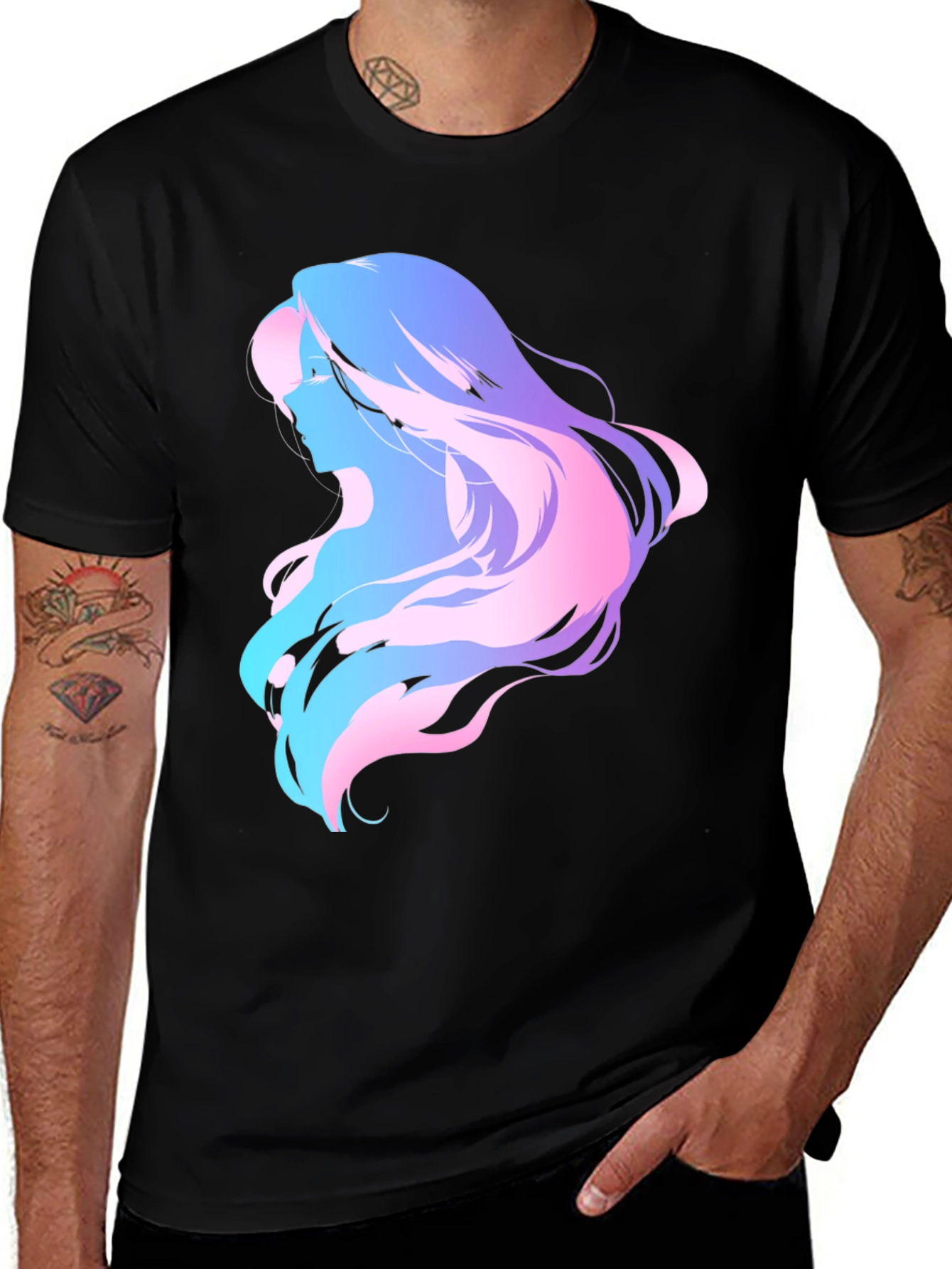 Abstract Woman Graphic Tee - Black Cotton Comfort