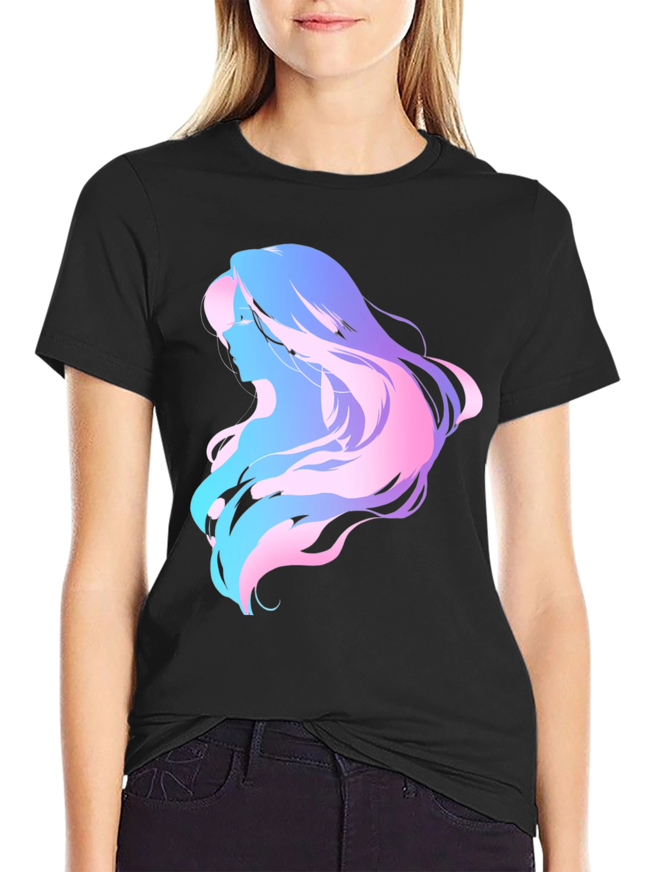 Abstract Woman Graphic Tee - Black Cotton Comfort