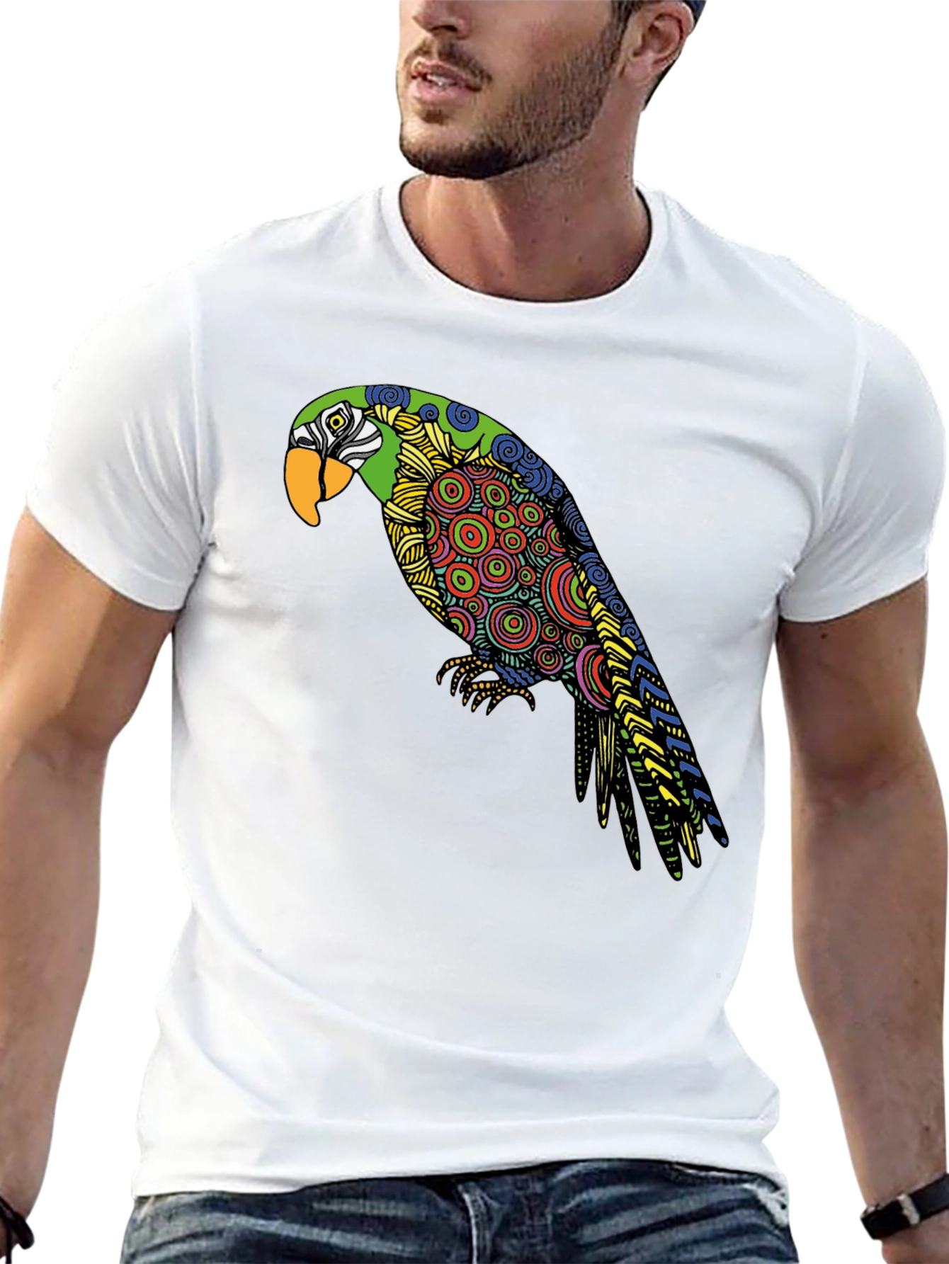 Black Parrot Graphic Tee - Stylish Crew Neck T-Shirt