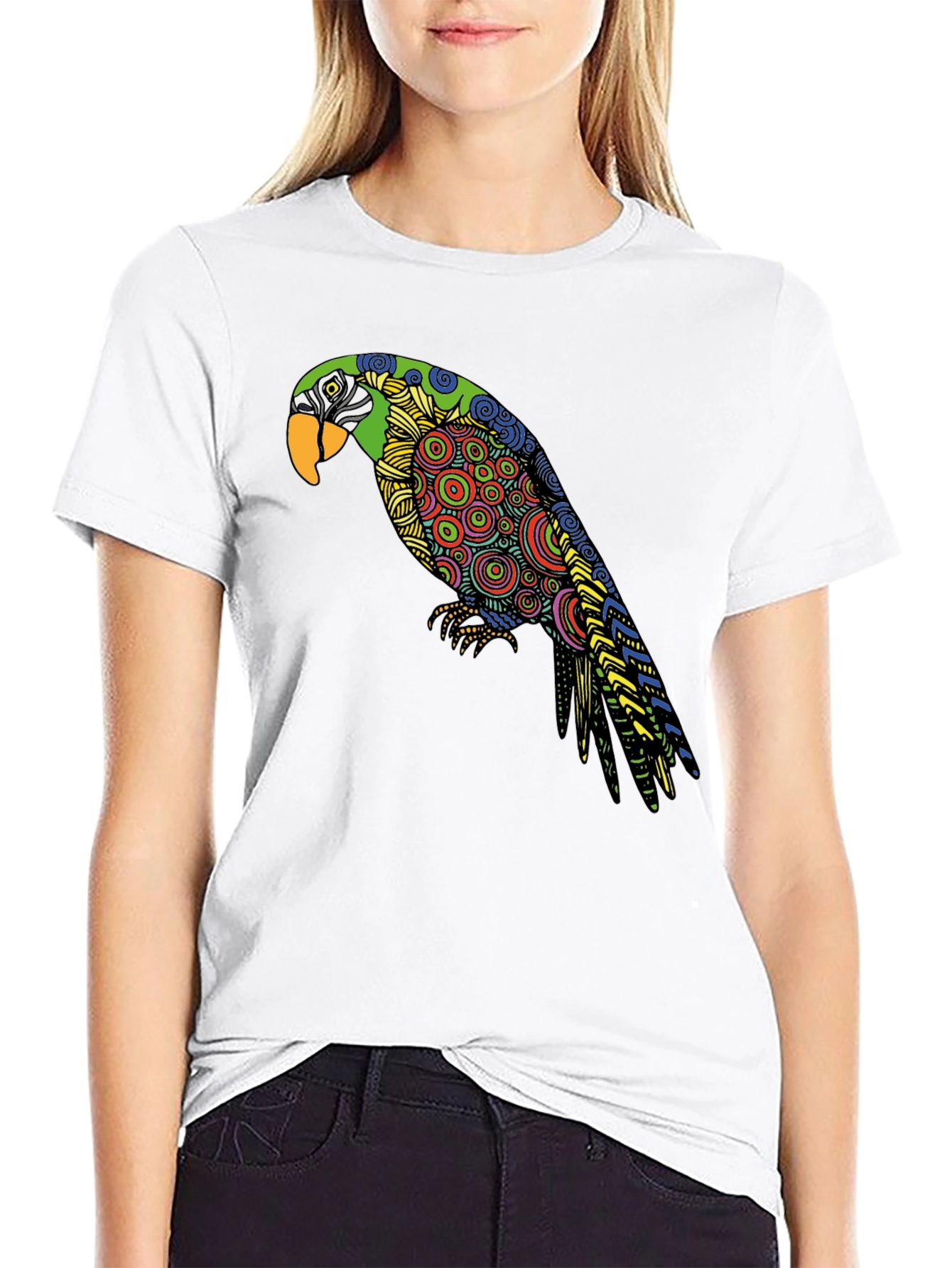 Black Parrot Graphic Tee - Stylish Crew Neck T-Shirt