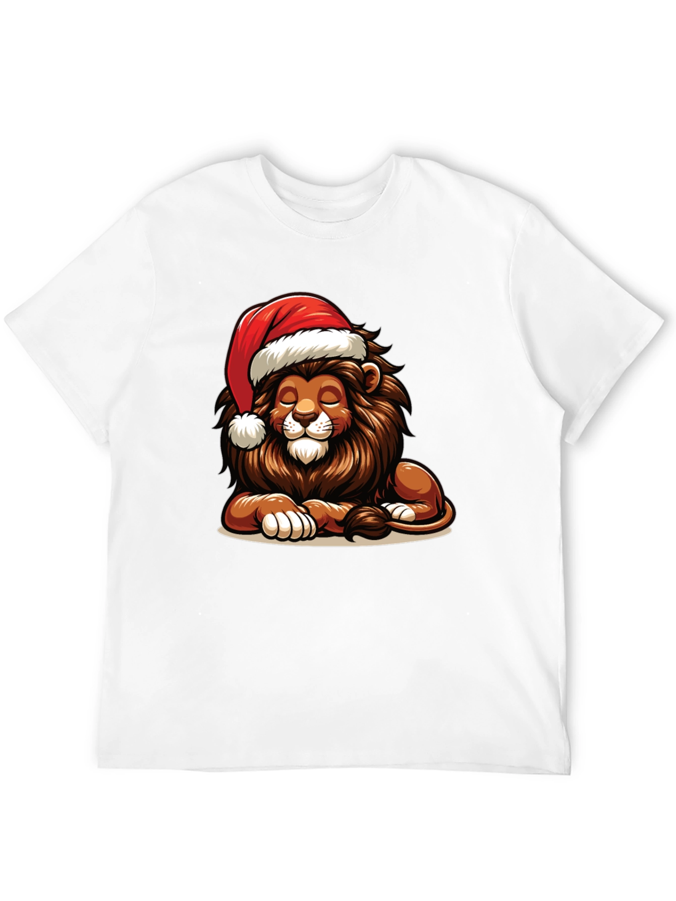 Lion in Santa Hat Graphic T-Shirt