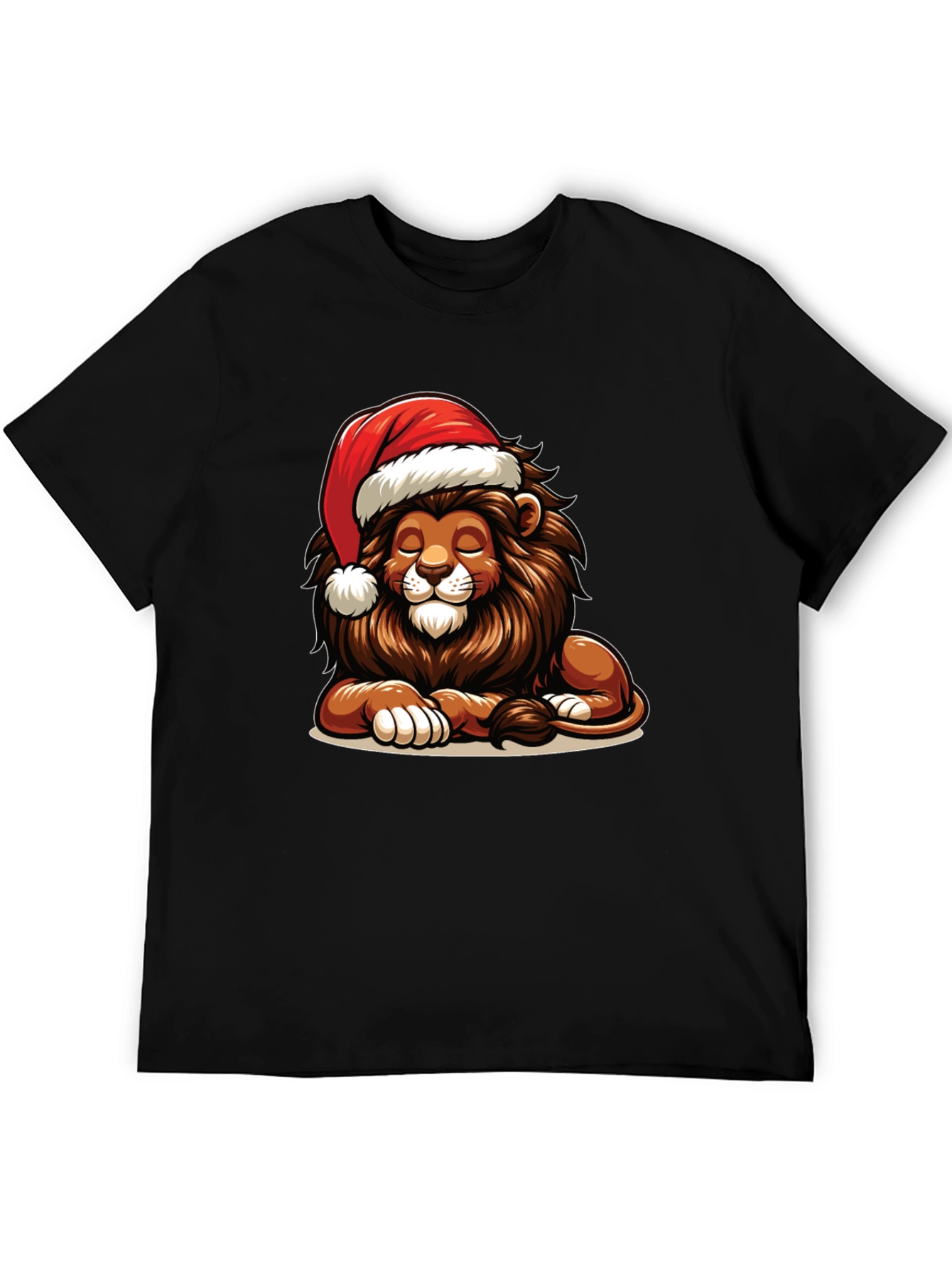 Lion in Santa Hat Graphic T-Shirt