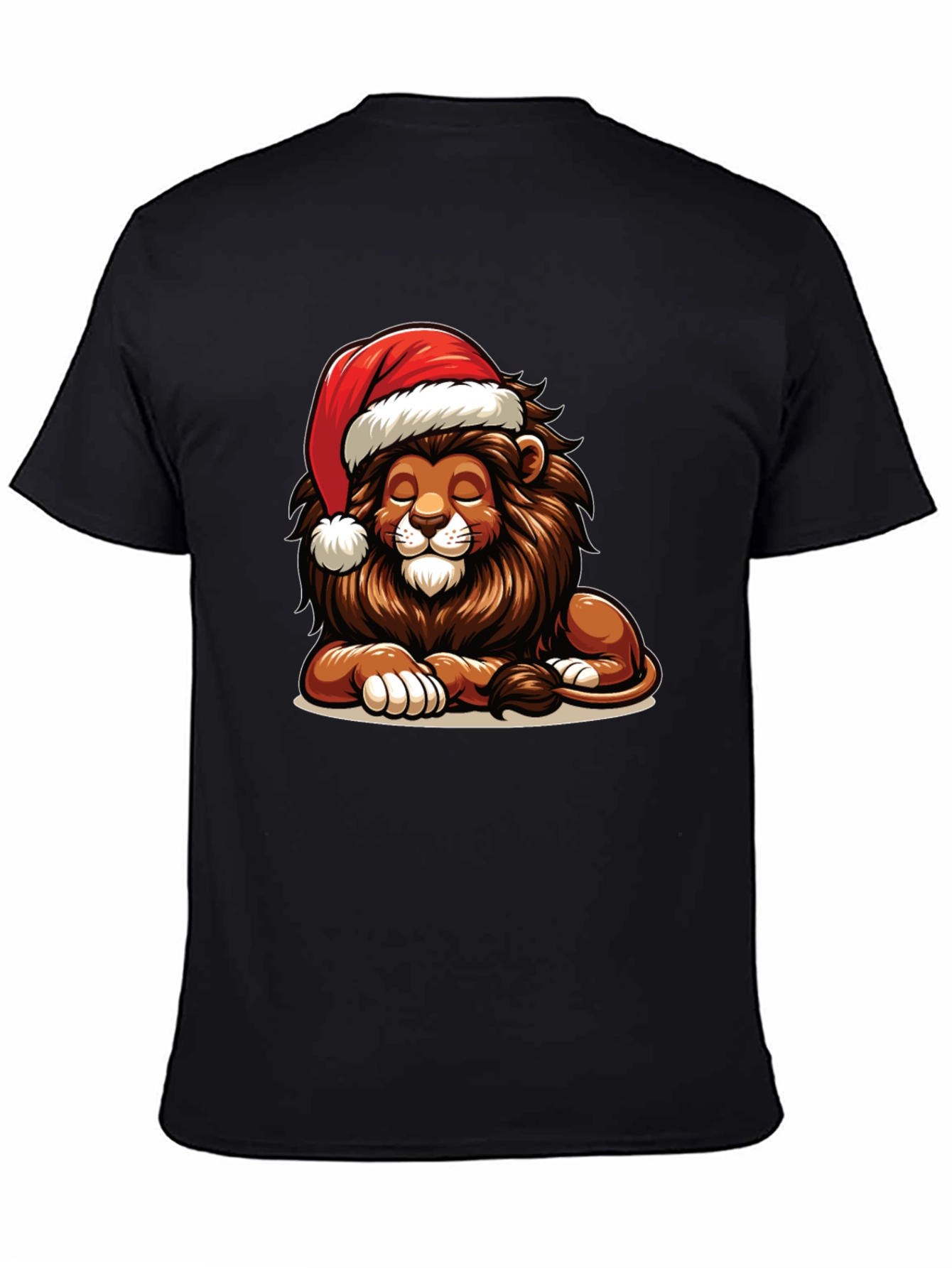 Lion in Santa Hat Graphic T-Shirt