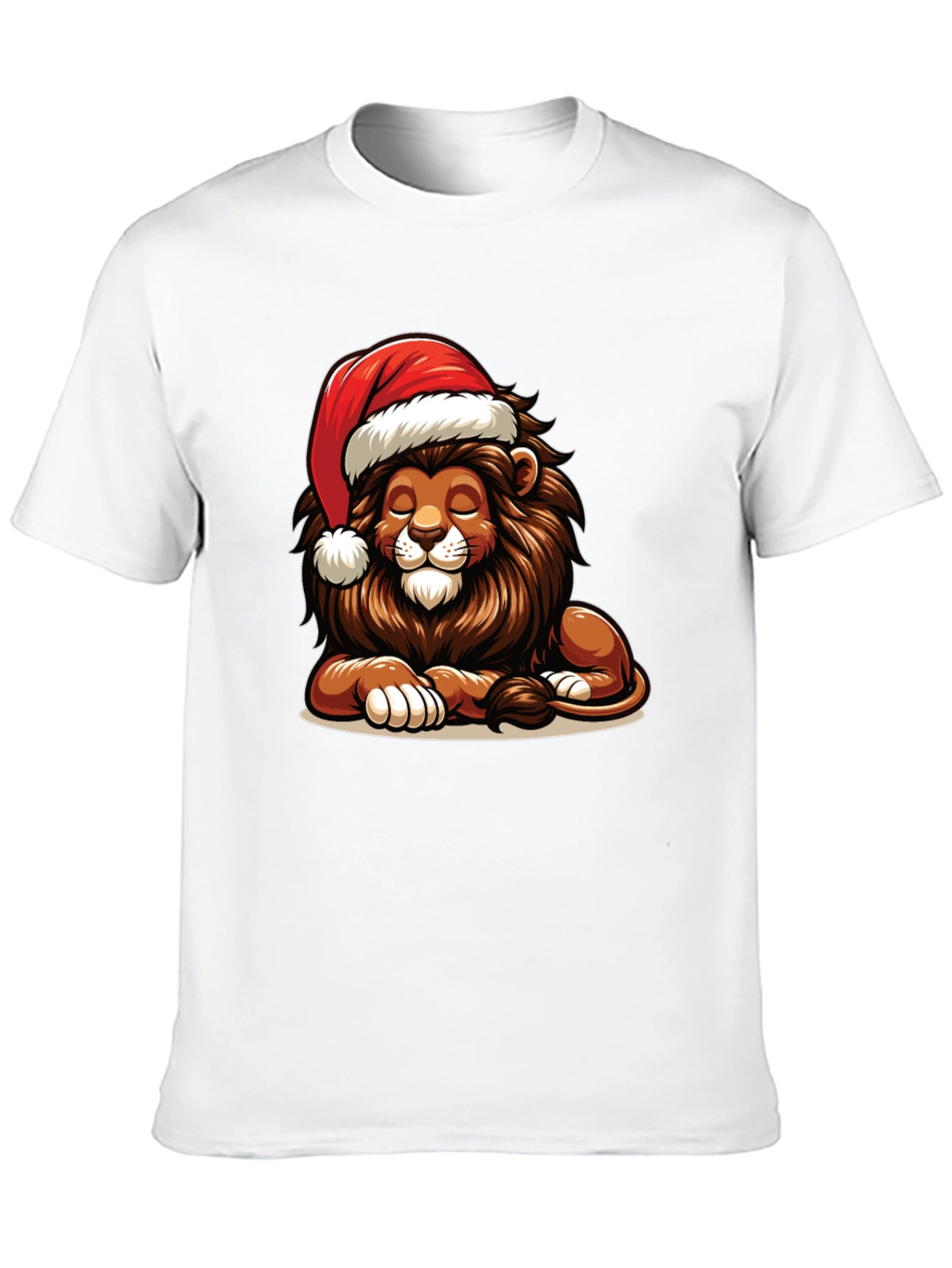 Lion in Santa Hat Graphic T-Shirt