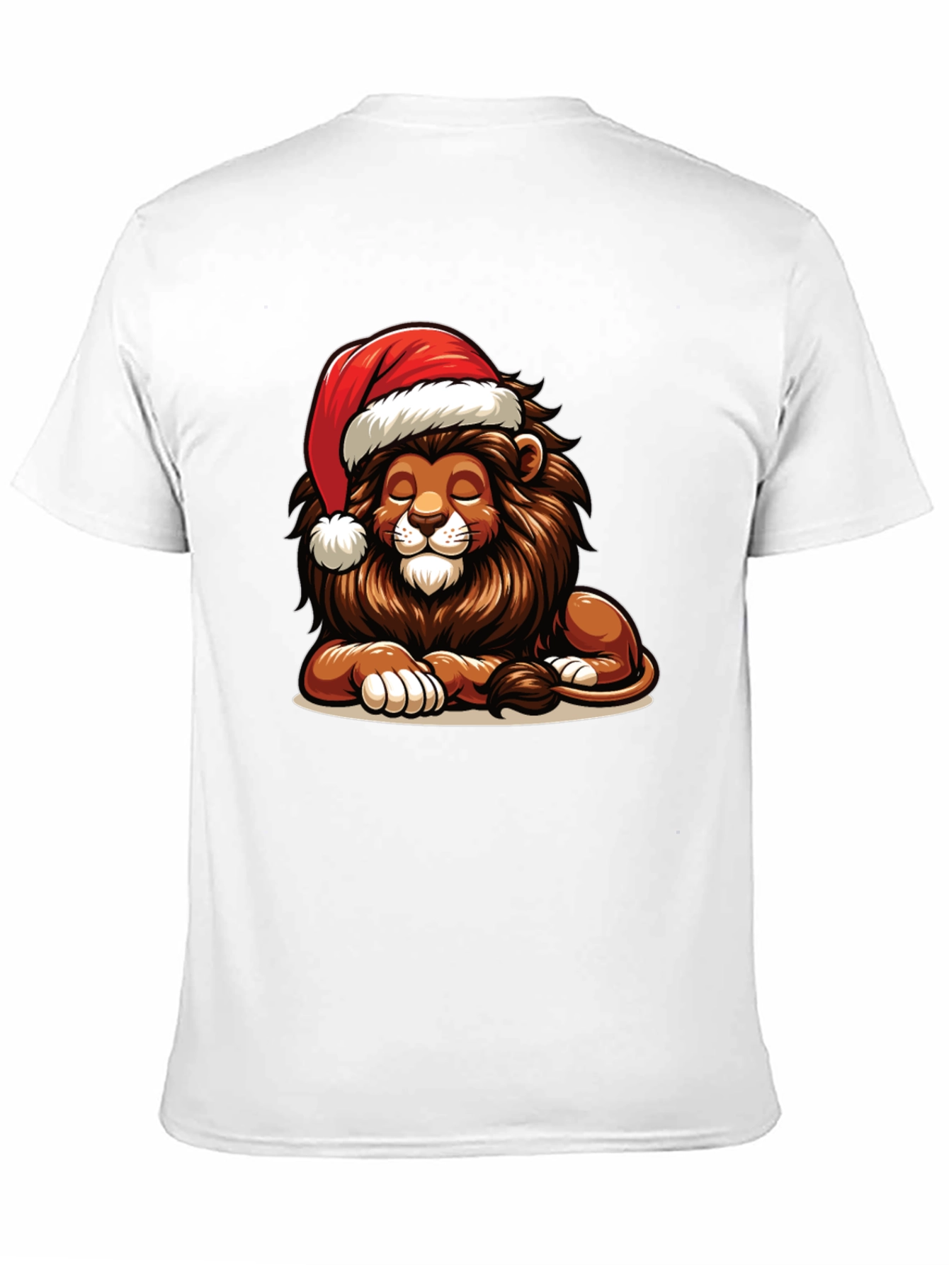 Lion in Santa Hat Graphic T-Shirt