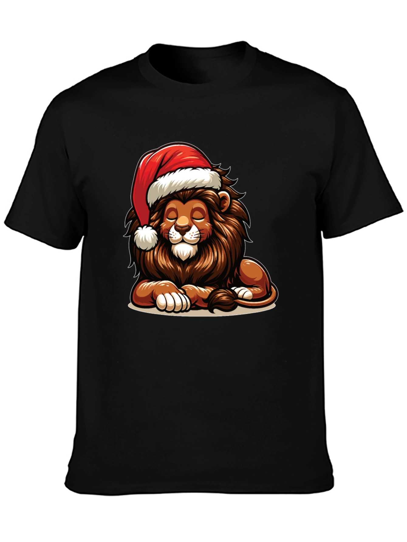 Lion in Santa Hat Graphic T-Shirt
