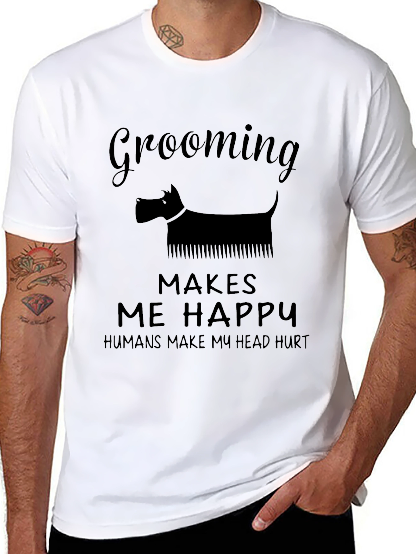 Grooming Makes Me Happy Black T-Shirt
