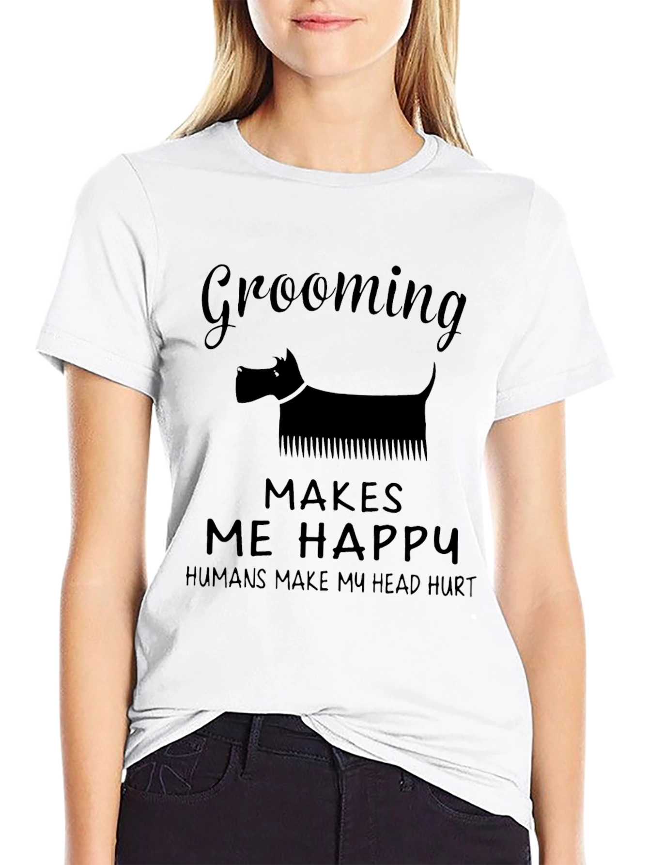 Grooming Makes Me Happy Black T-Shirt