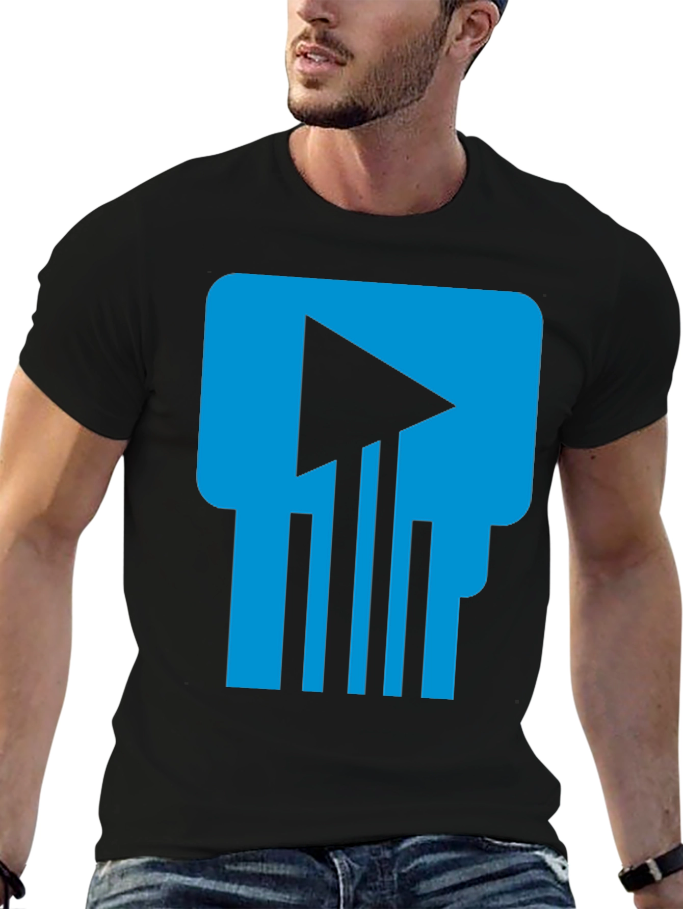 Tech Skull T-Shirt - Blue & Black Graphic Tee