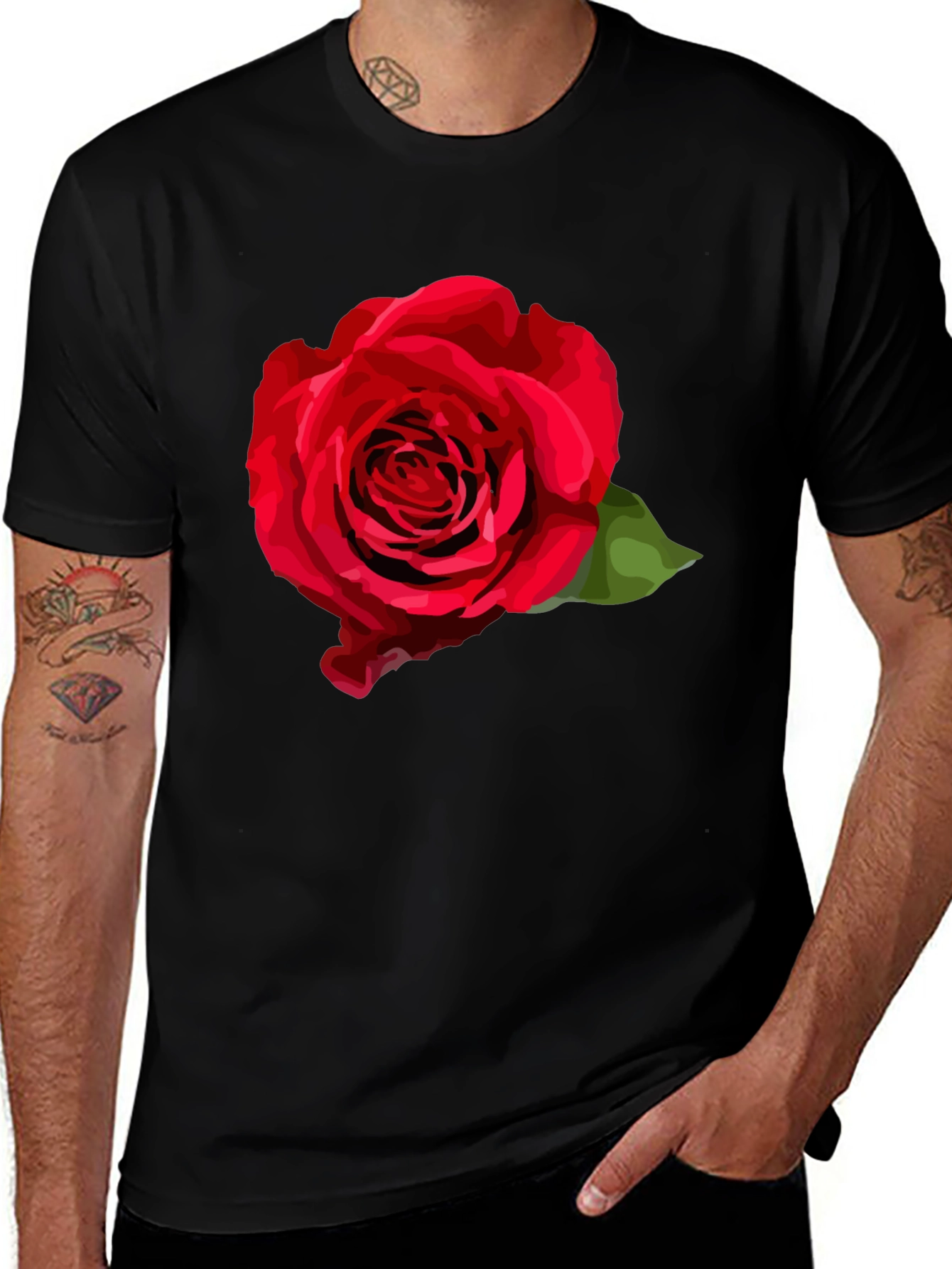 Red Rose Graphic T-Shirt - Stylish Black Tee