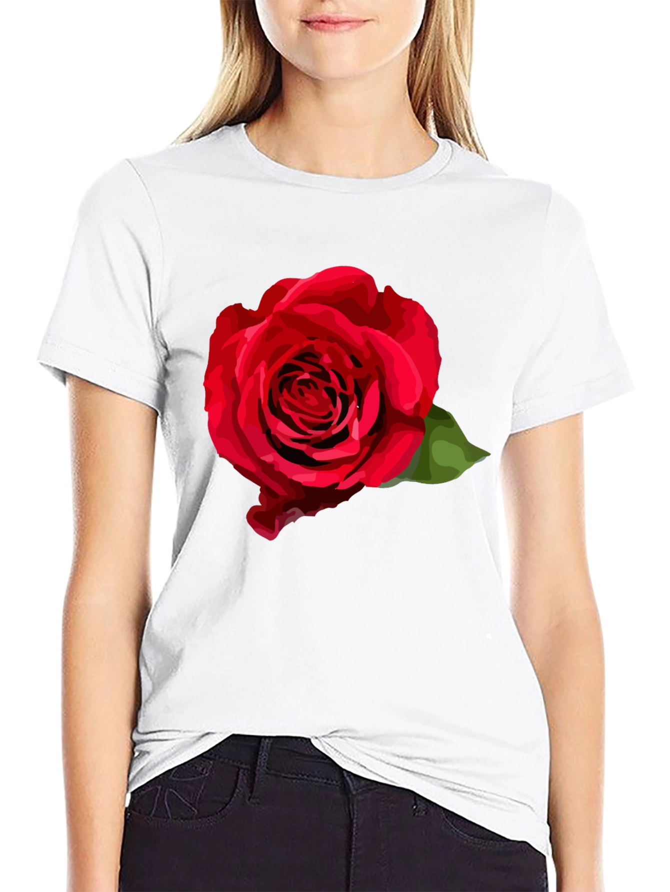 Red Rose Graphic T-Shirt - Stylish Black Tee