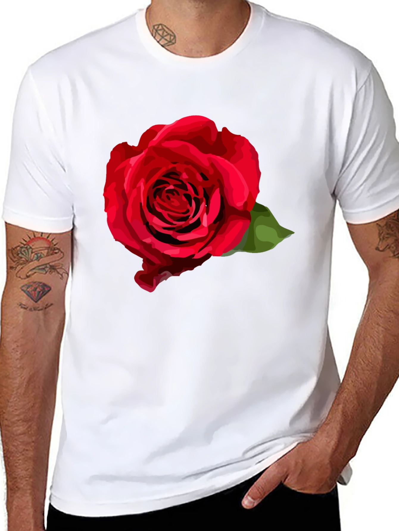 Red Rose Graphic T-Shirt - Stylish Black Tee