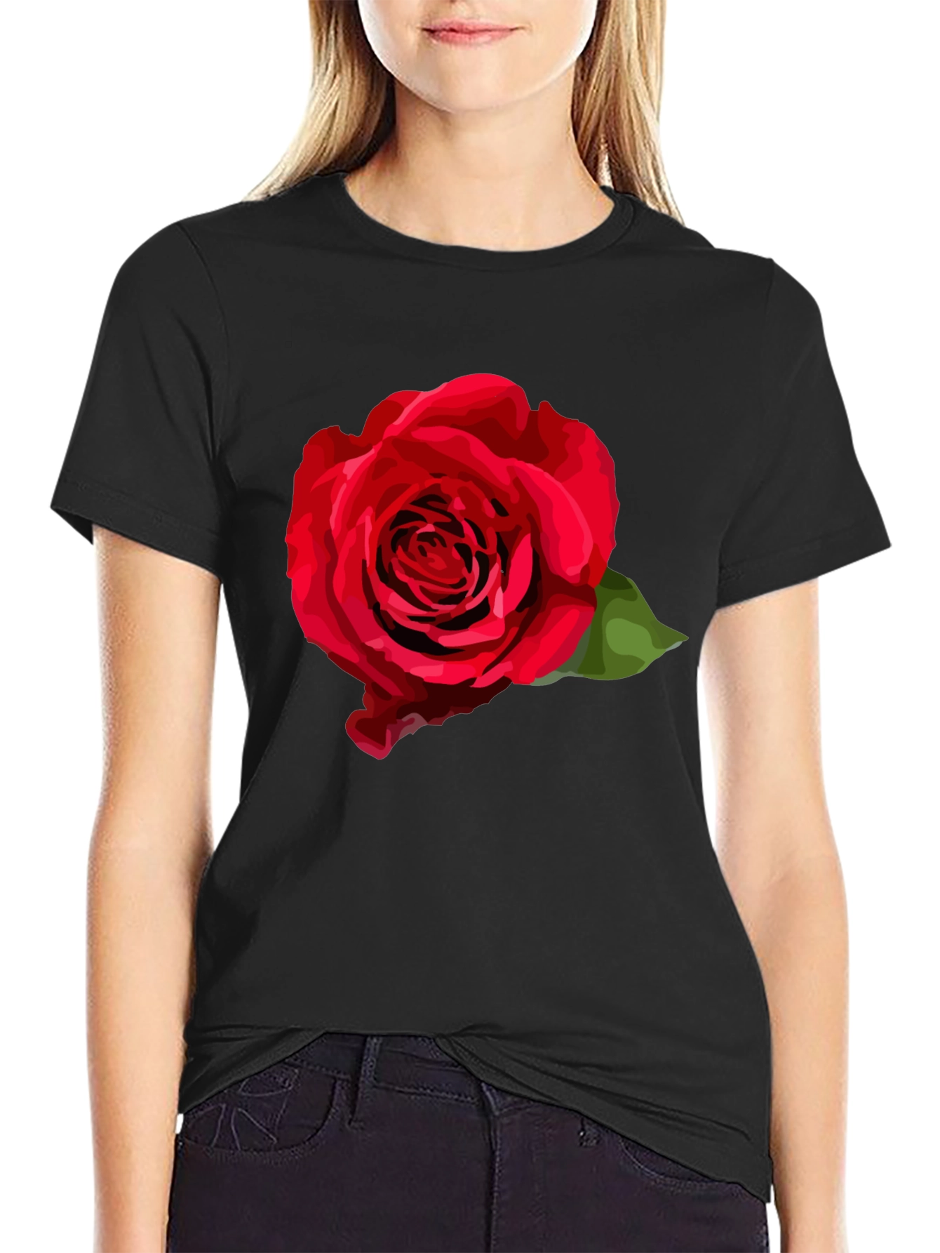 Red Rose Graphic T-Shirt - Stylish Black Tee