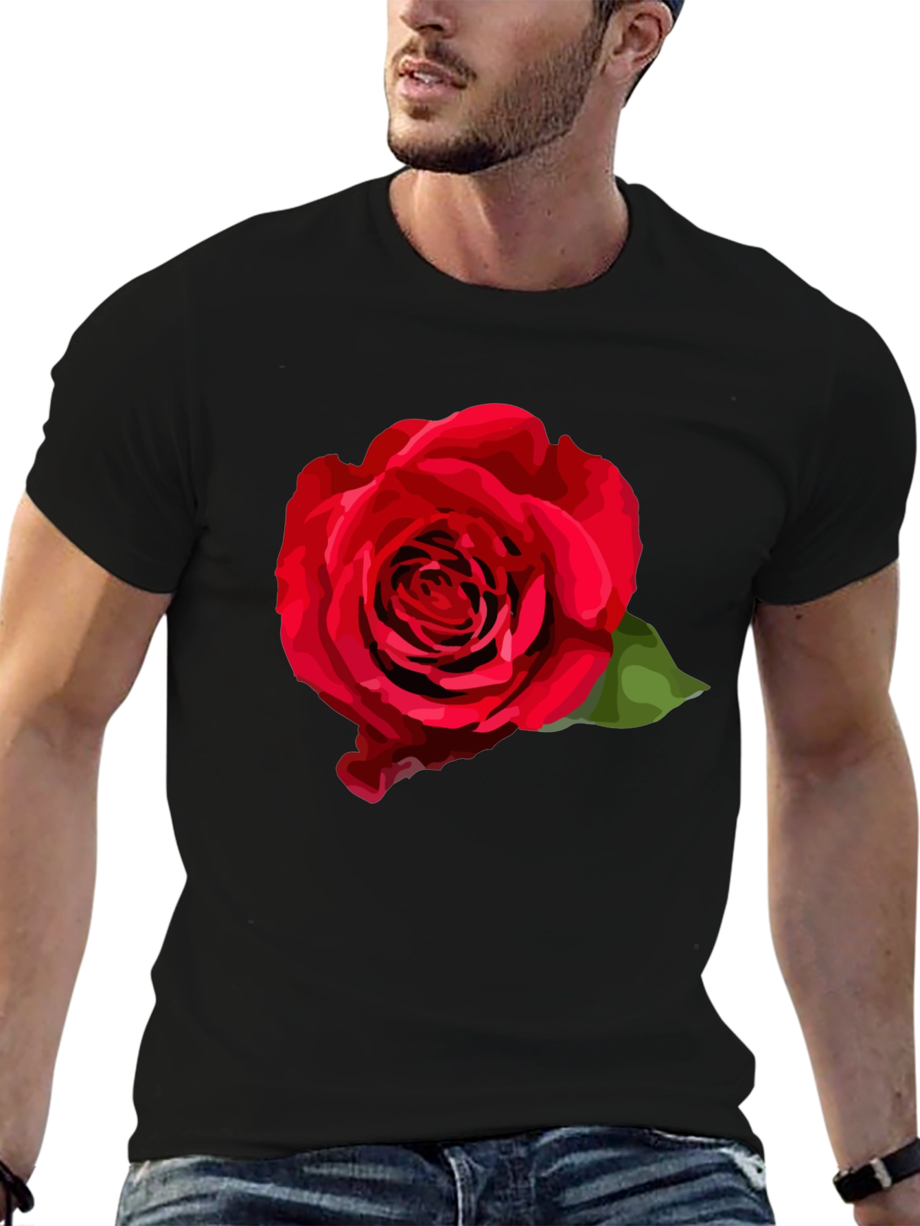 Red Rose Graphic T-Shirt - Stylish Black Tee