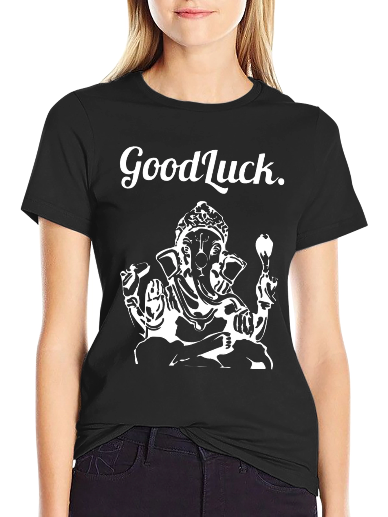 Good Luck Ganesha Graphic Tee - Black Cotton T-Shirt