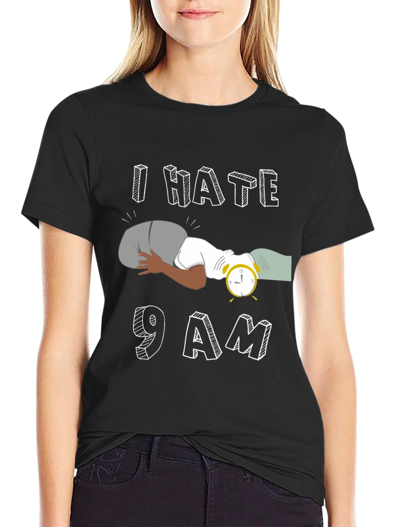 I Hate 9 AM Black T-Shirt