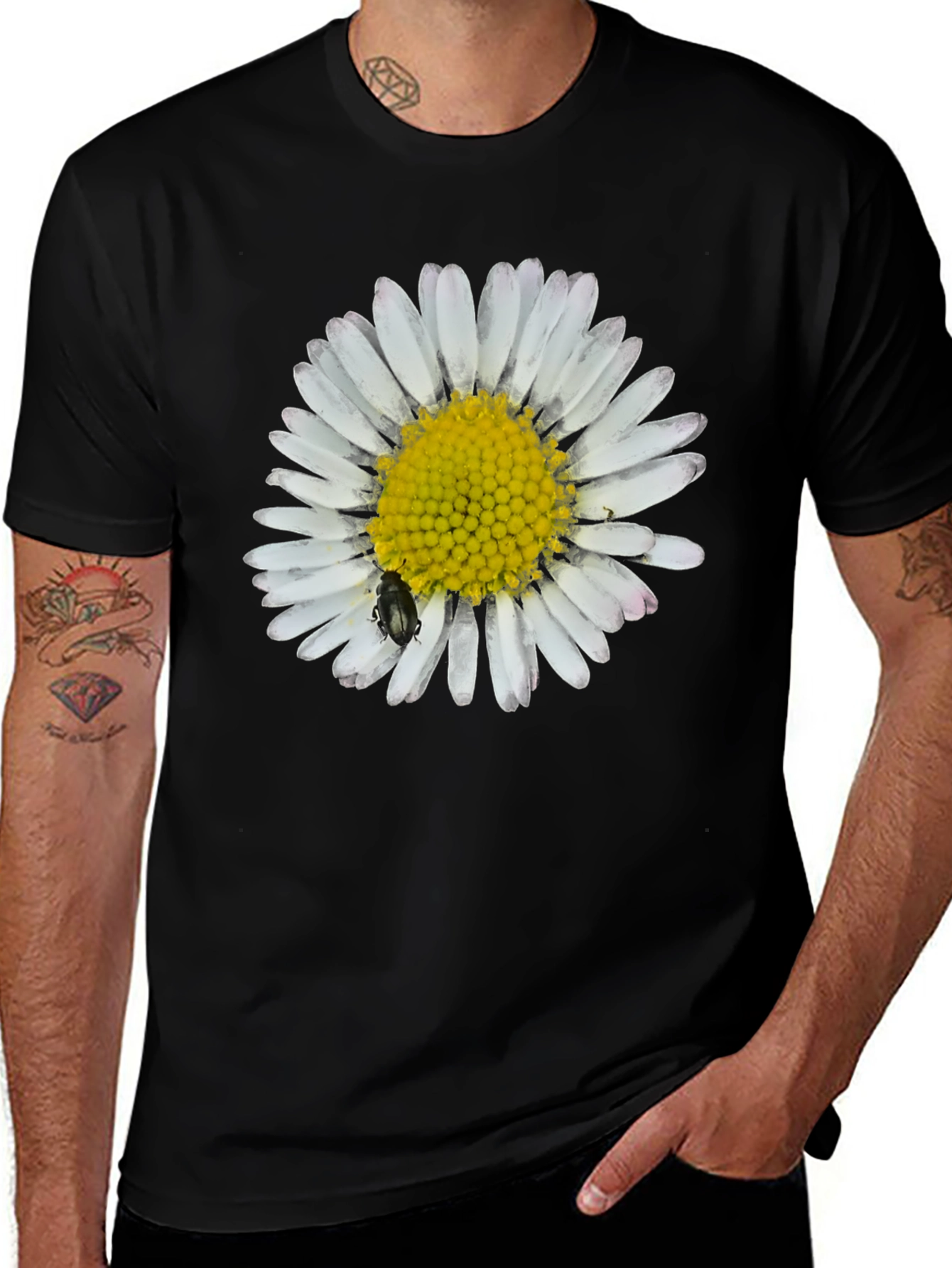 Daisy Flower Graphic T-Shirt - Black Cotton Tee