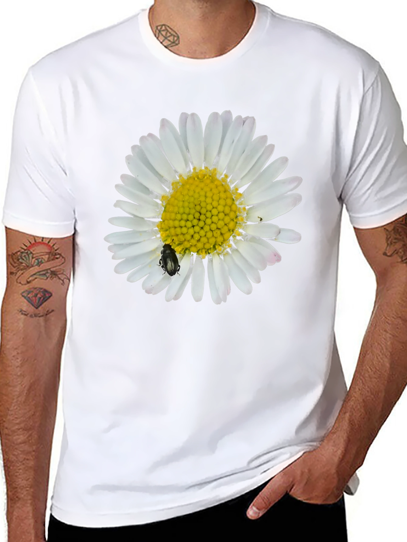 Daisy Flower Graphic T-Shirt - Black Cotton Tee