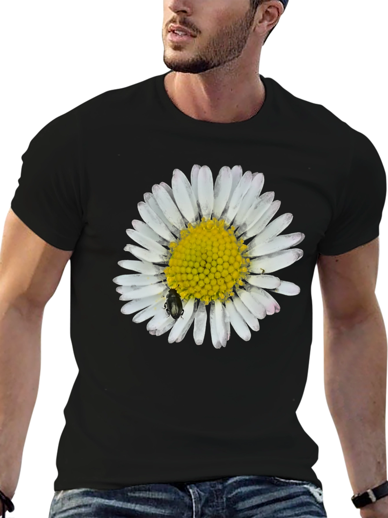 Daisy Flower Graphic T-Shirt - Black Cotton Tee