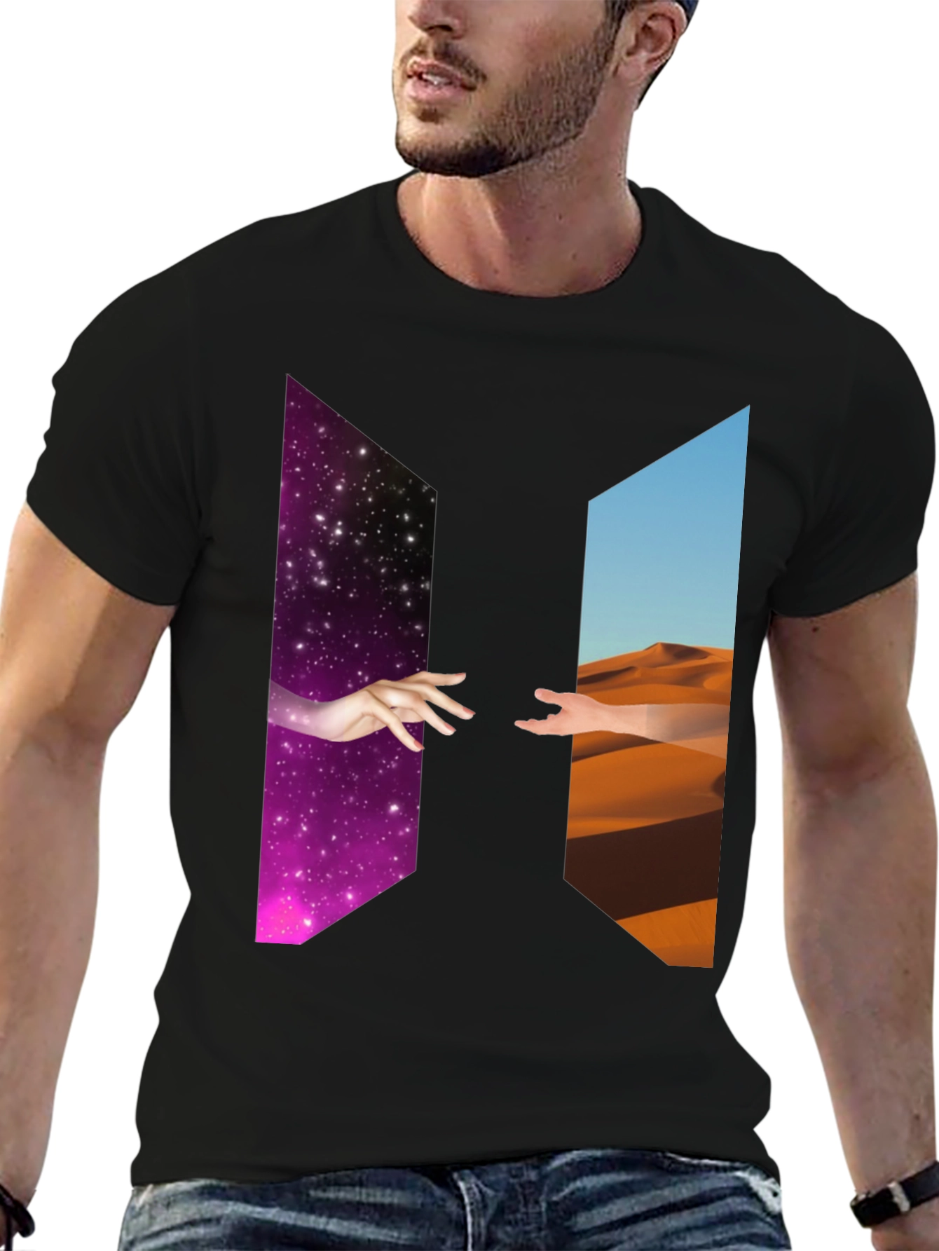 Cosmic Desert Graphic Tee - Black Cotton T-Shirt