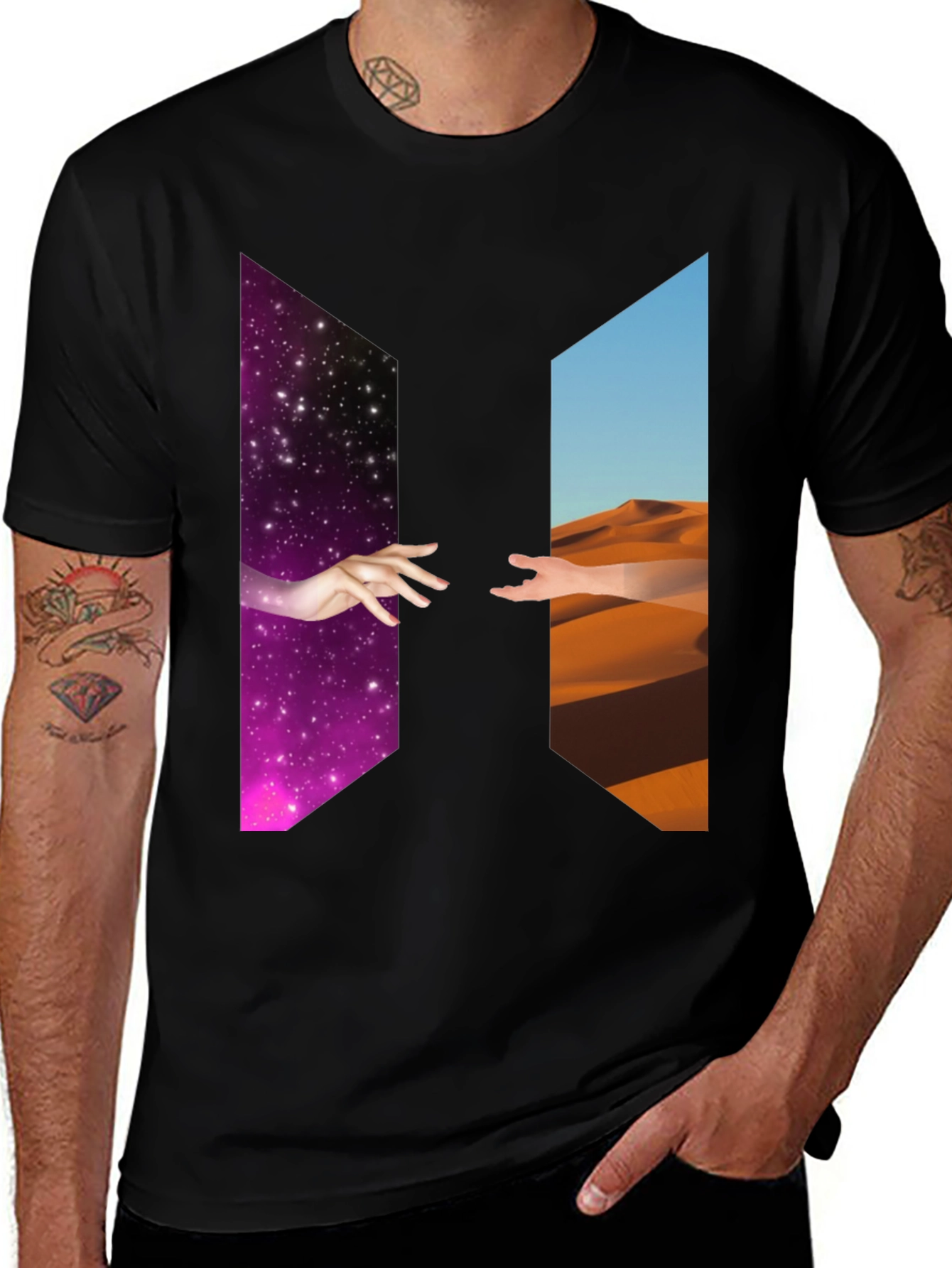 Cosmic Desert Graphic Tee - Black Cotton T-Shirt