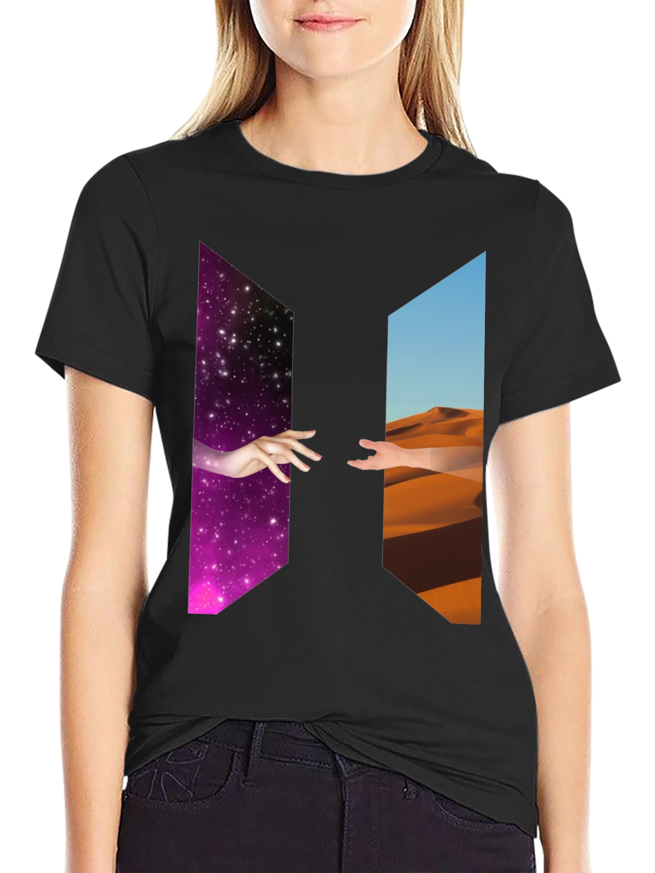 Cosmic Desert Graphic Tee - Black Cotton T-Shirt
