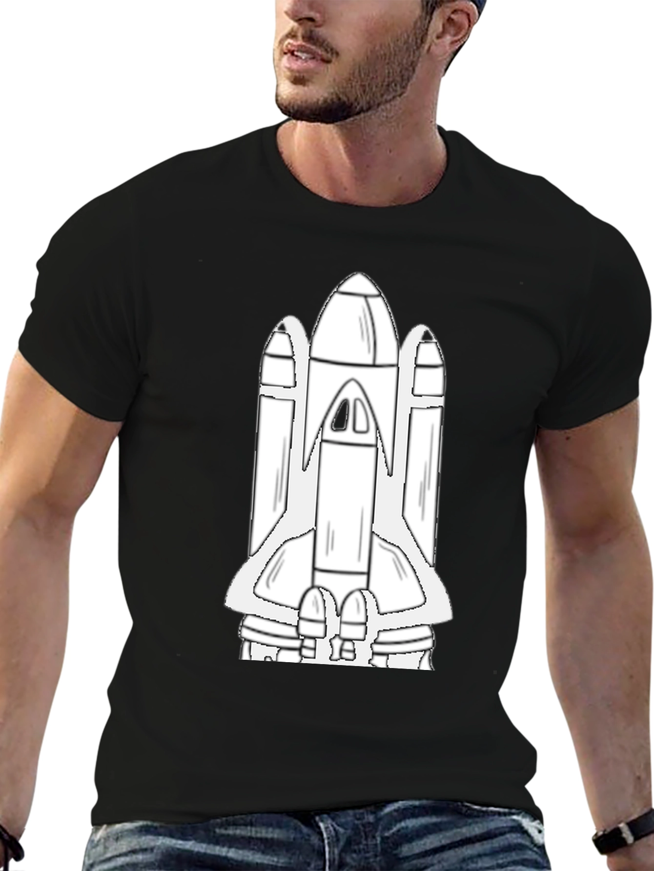 Space Shuttle Graphic Tee - Black Cotton Blend