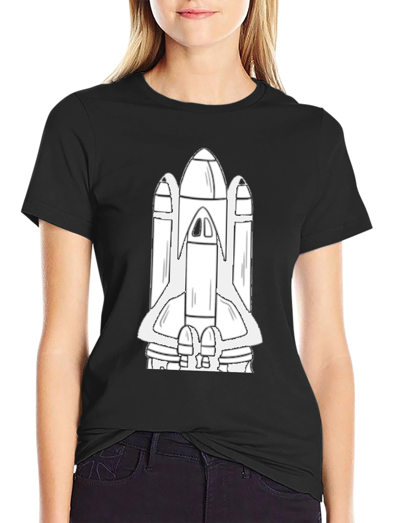 Space Shuttle Graphic Tee - Black Cotton Blend