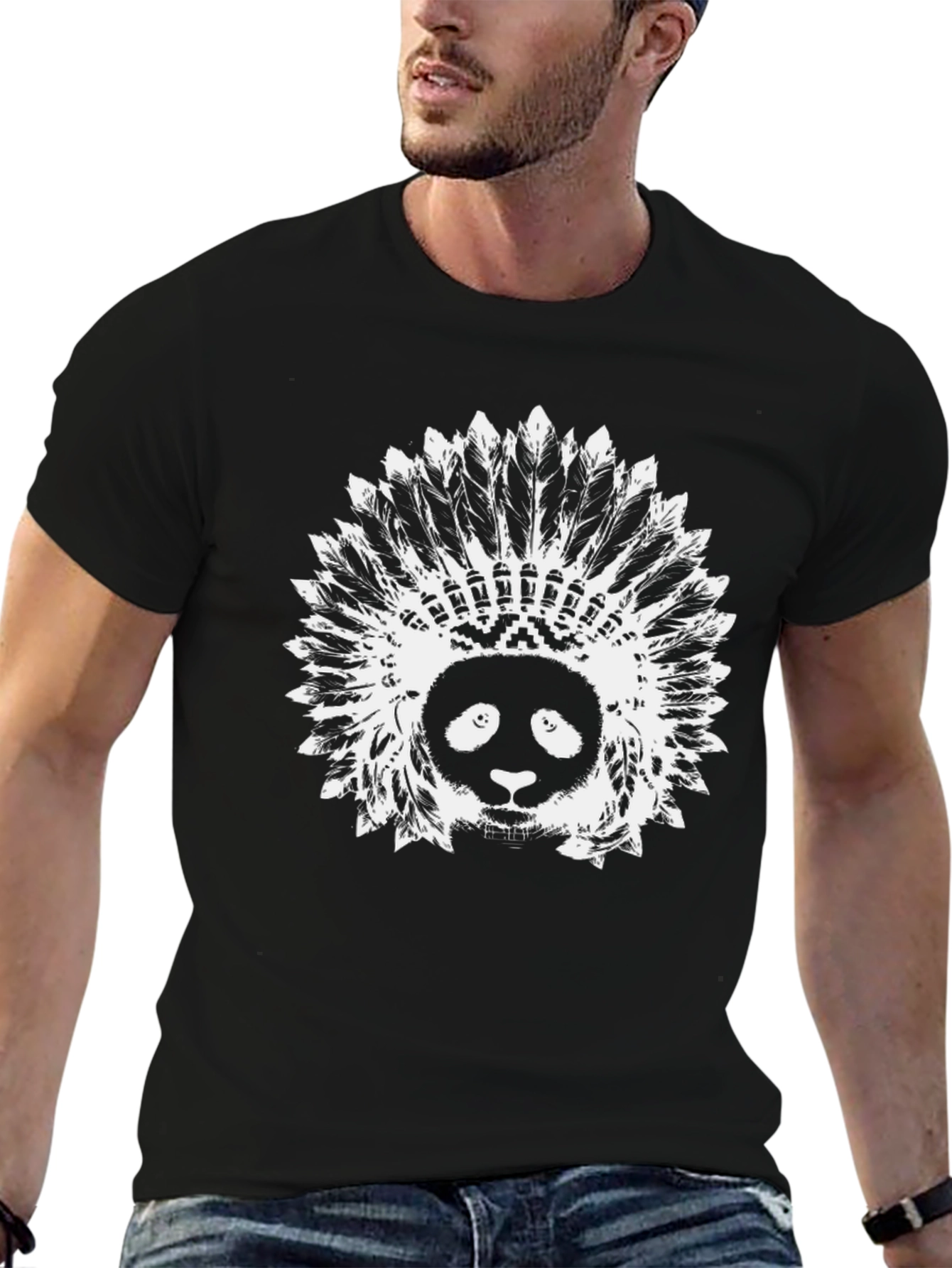 Panda Headdress Graphic Black T-Shirt