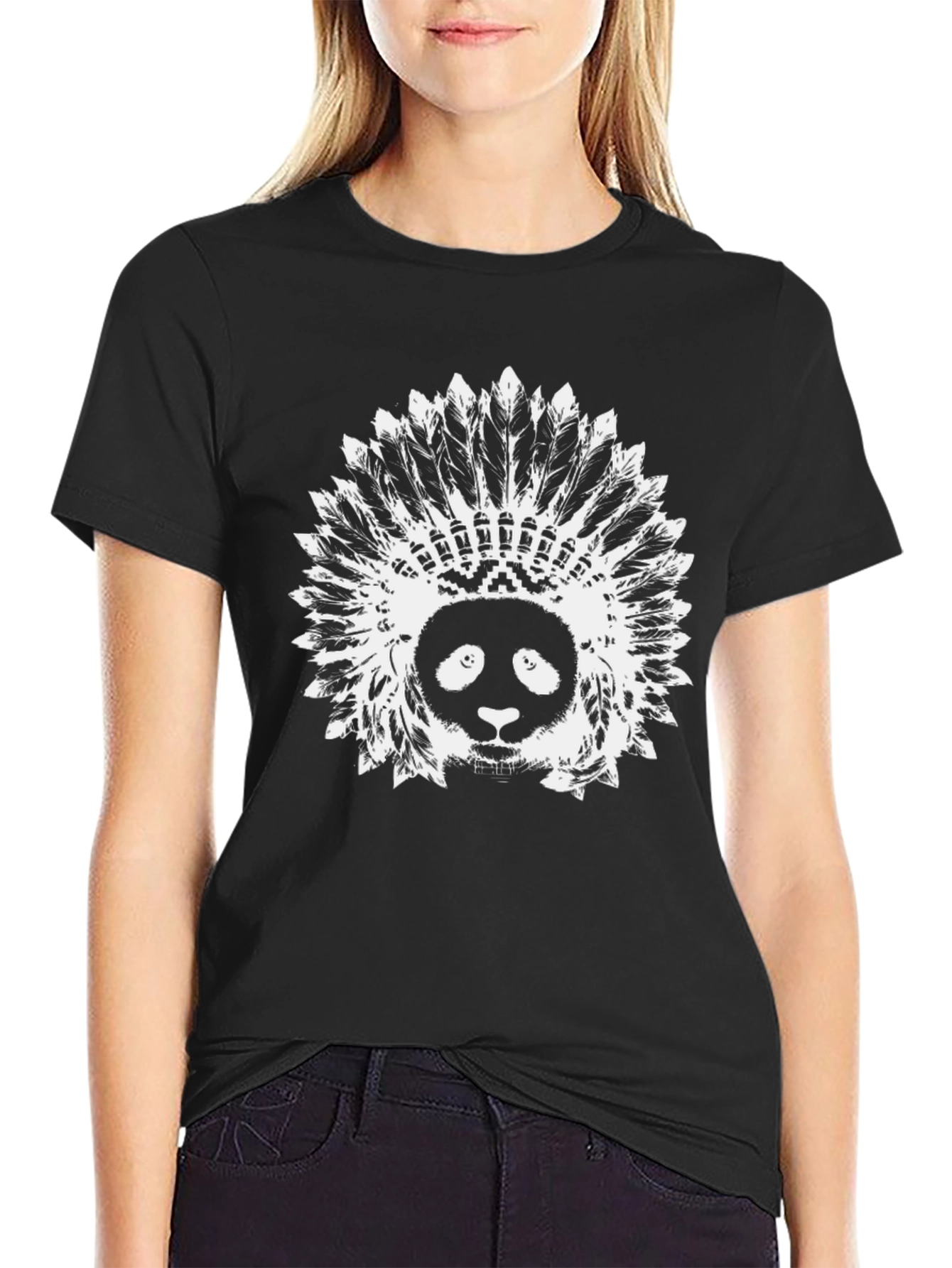 Panda Headdress Graphic Black T-Shirt