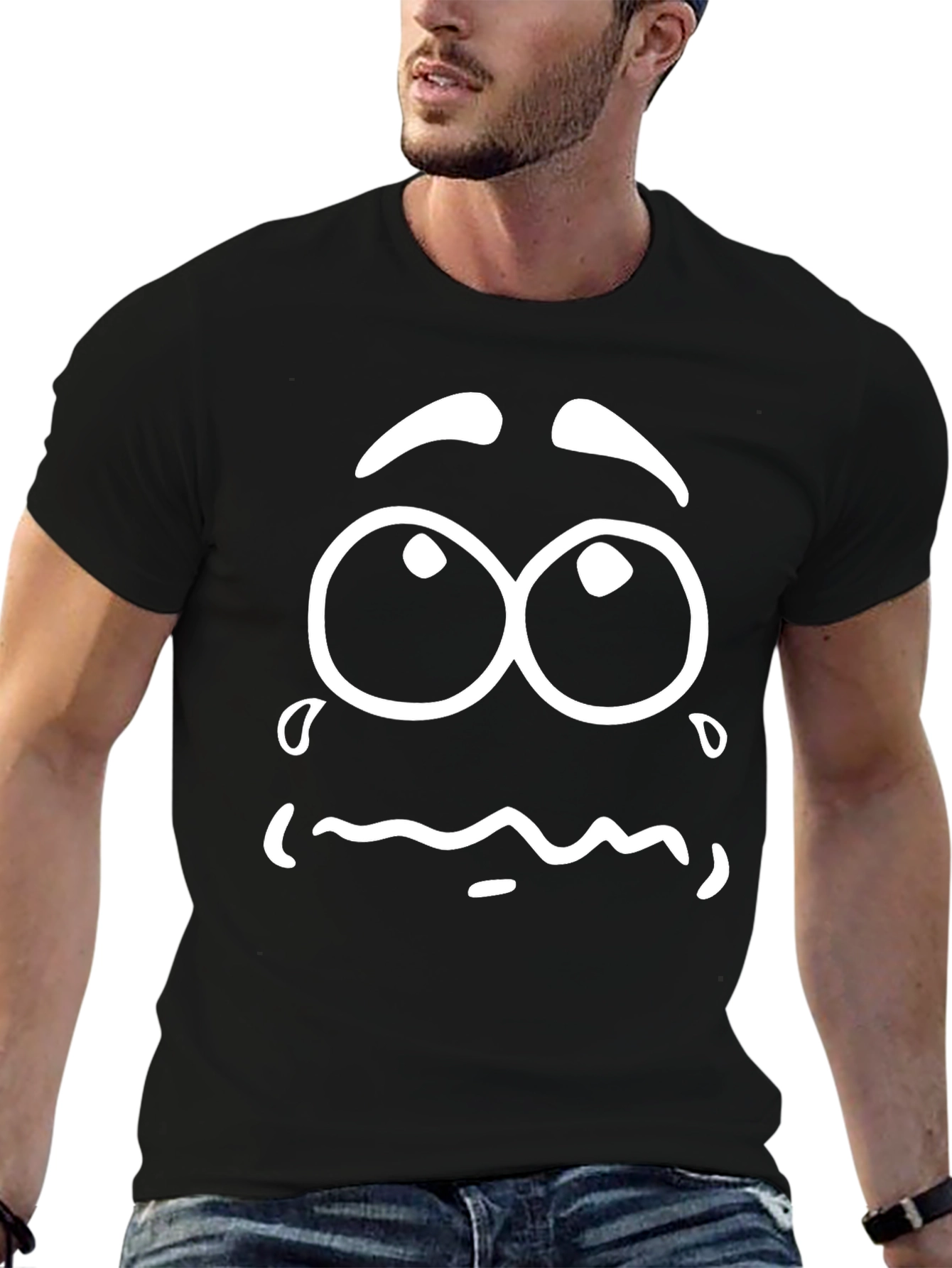 Cartoon Sad Face Graphic T-Shirt