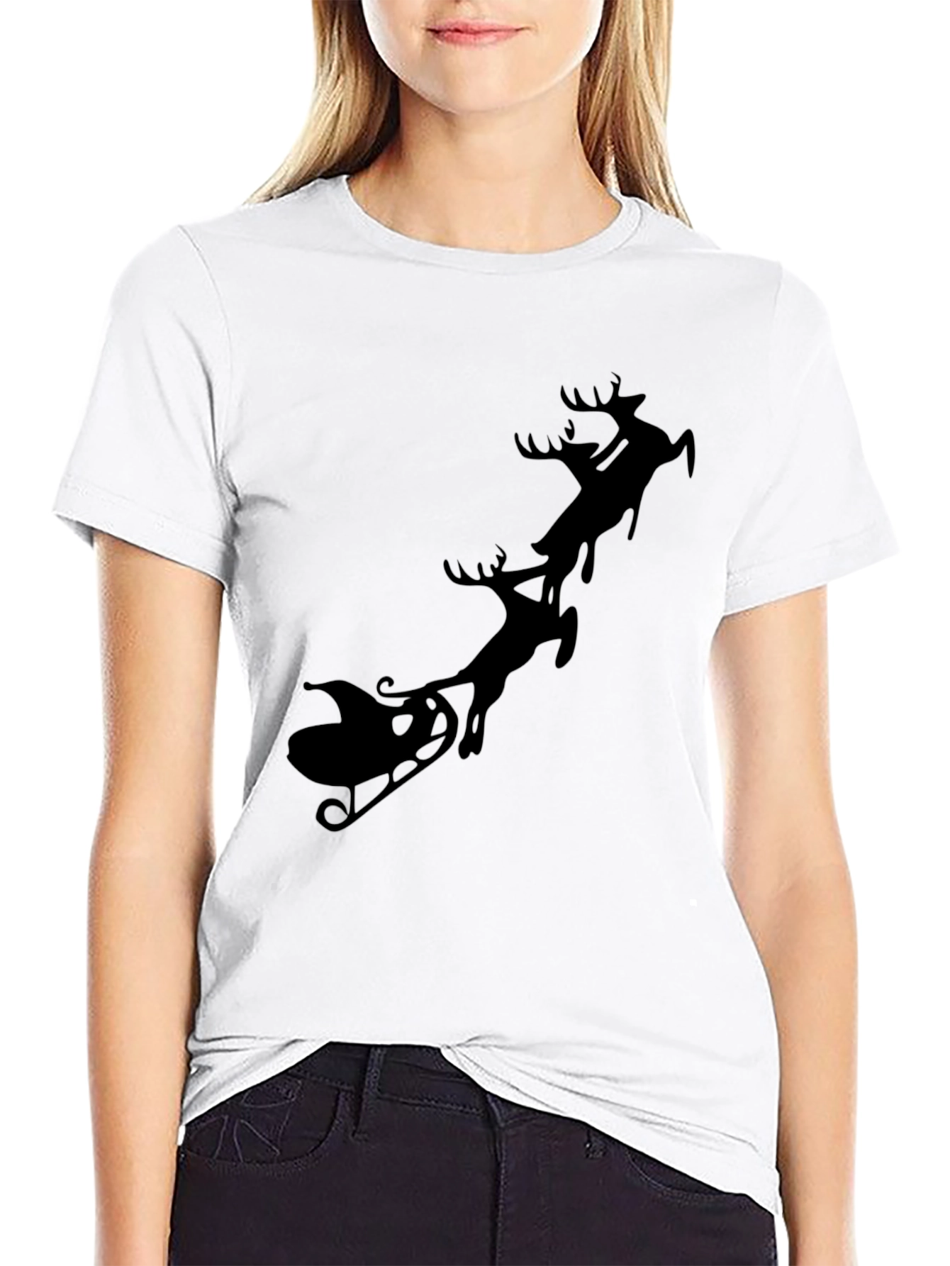 Santas Sleigh Black T-Shirt Holiday Season Tee